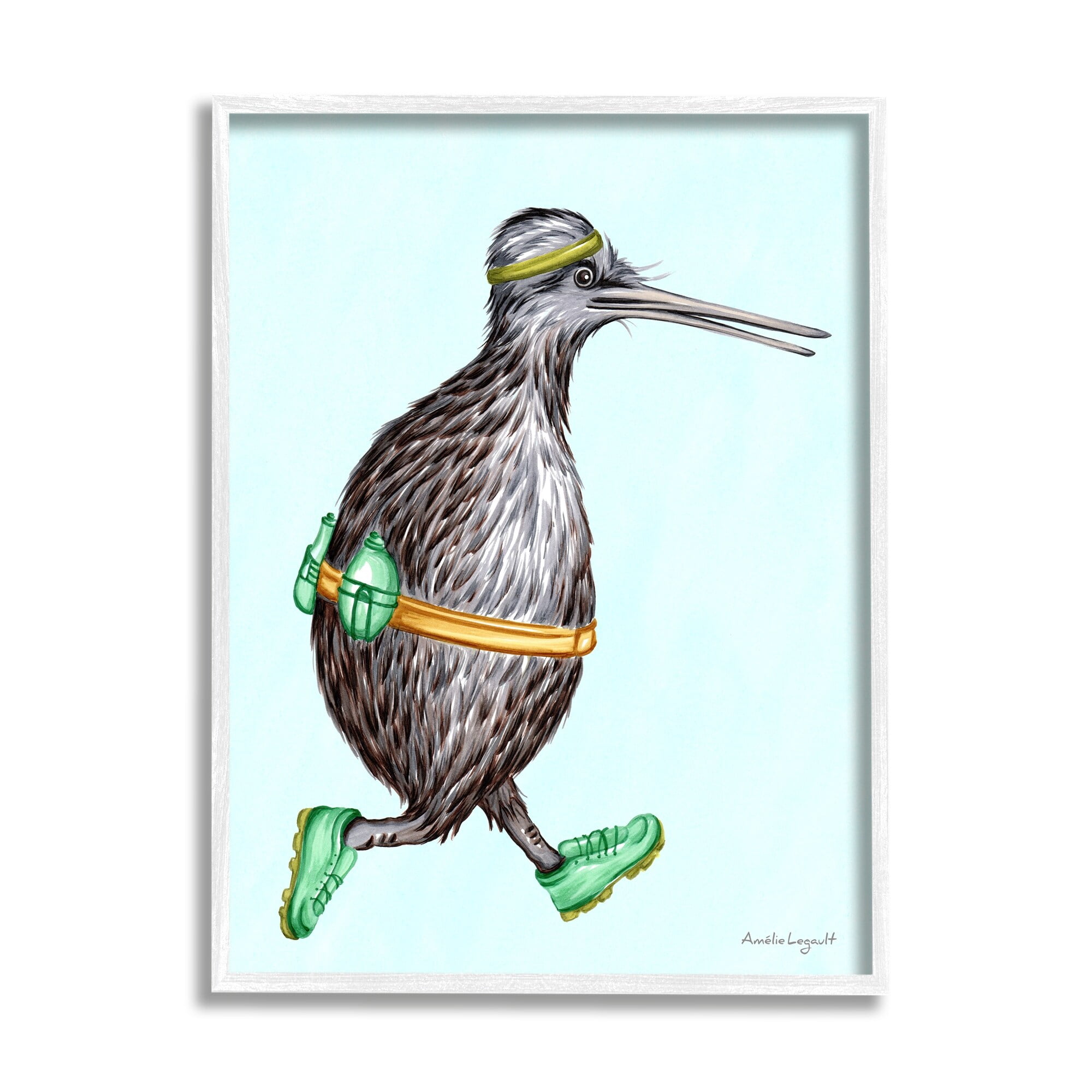 Stupell Industries Kiwi Bird Jogging Exercise Clothing Sneakers Illustration Graphic Art White Framed Art Print Wall Art, Design by Amelie Legault