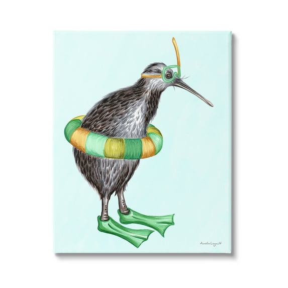 Stupell Industries Kiwi Bird Swimming Tube Flippers Summertime Illustration Graphic Art Gallery Wrapped Canvas Print Wall Art, Design by Amelie Legault