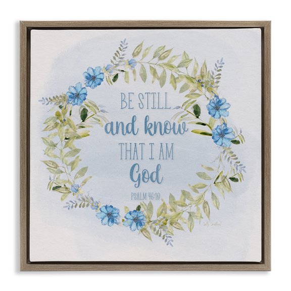 Stupell Industries Know I Am God Phrase Religious & Spiritual Painting Brown Floater Framed Canvas Art Print Wall Art, 25 x 25