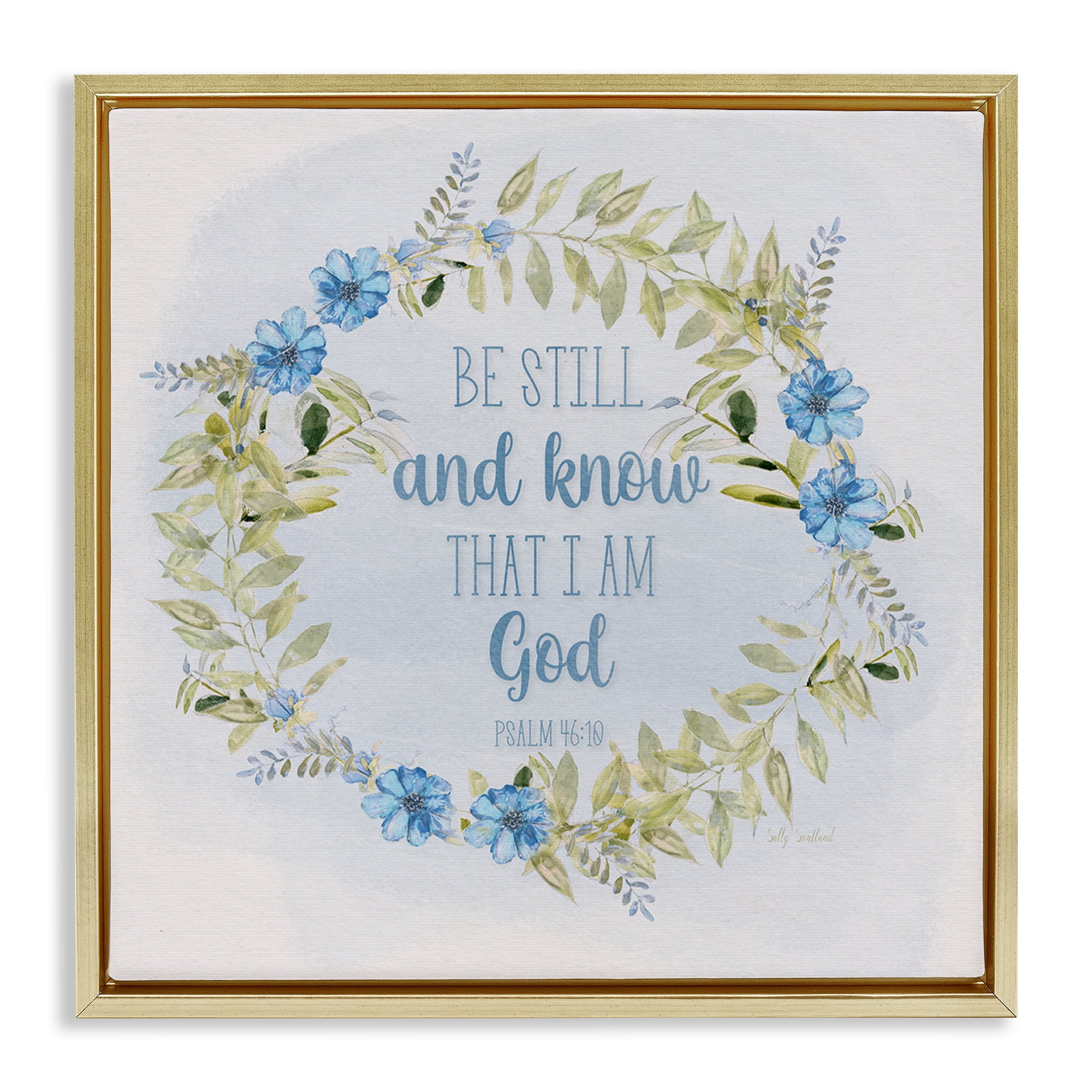 Stupell Industries Know I Am God Phrase Religious & Spiritual Painting Gold Floater Framed Canvas Art Print Wall Art, 18 x 18