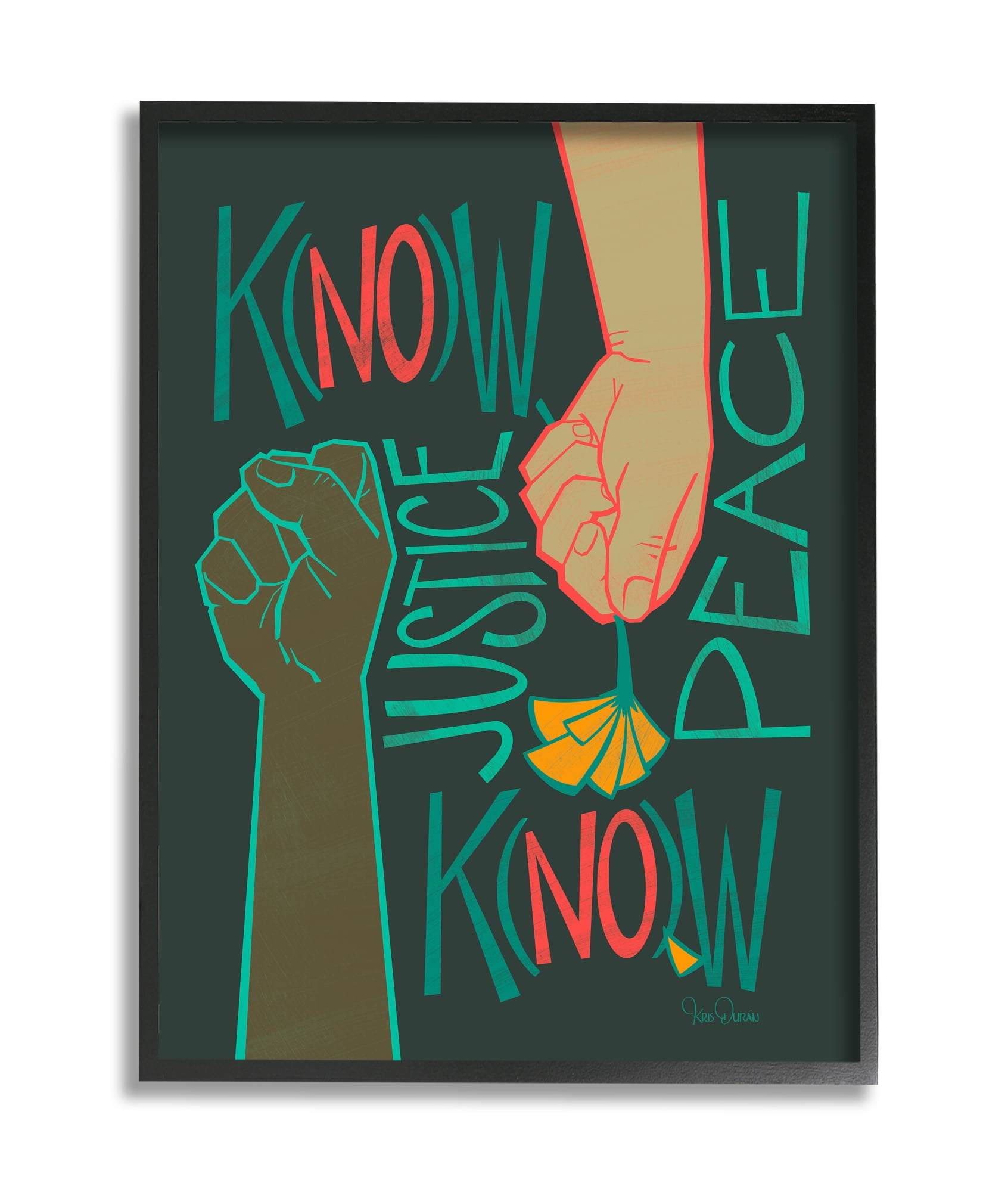 Stupell Industries Know Justice, Know Peace Hands In Social Statement Black Framed, 11 x 14, Design by Kris Duran