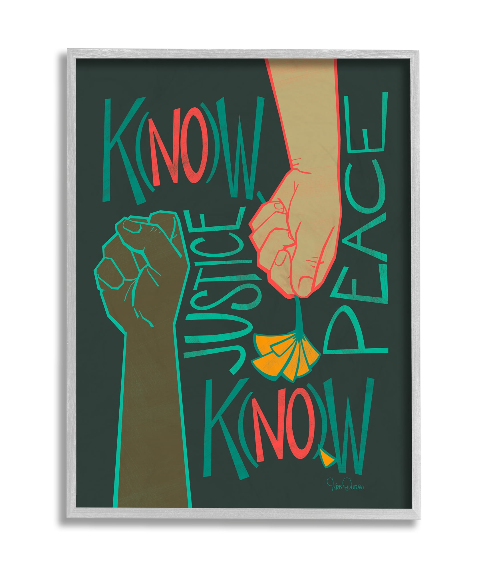 Stupell Industries Know Justice, Know Peace Hands In Social Statement Grey Framed, 11 x 14, Design by Kris Duran