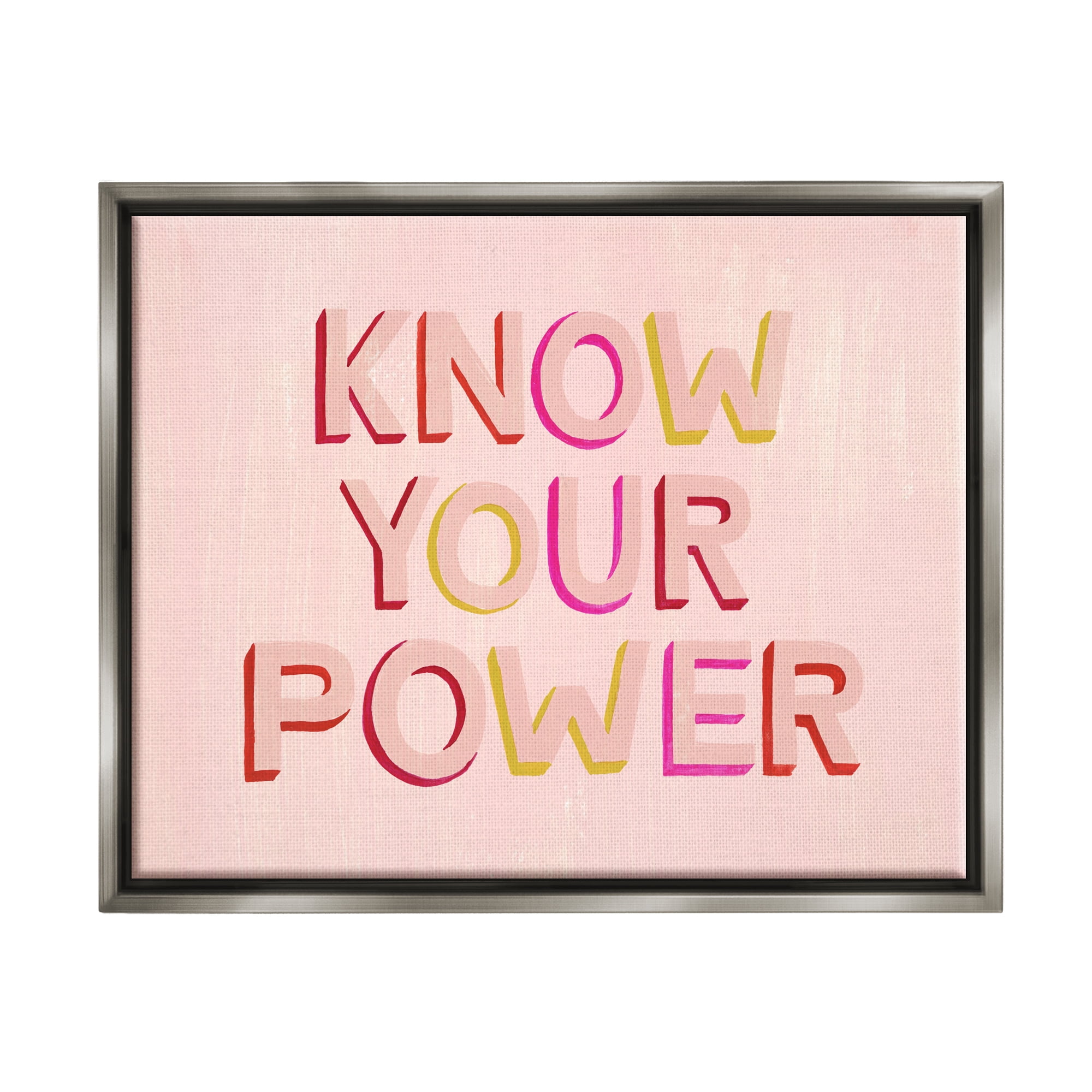 Stupell Industries Know Your Power Pink Inspirational Inspirational Painting Gray Floater Framed Art Print Wall Art