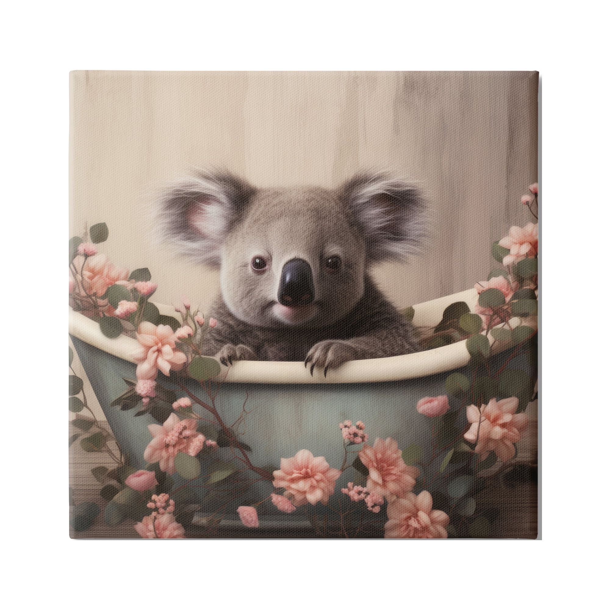 Stupell Industries Koala Bathroom Pink Florals Animals & Insects Painting Gallery Wrapped Canvas Art Print Wall Art, 24 x 24