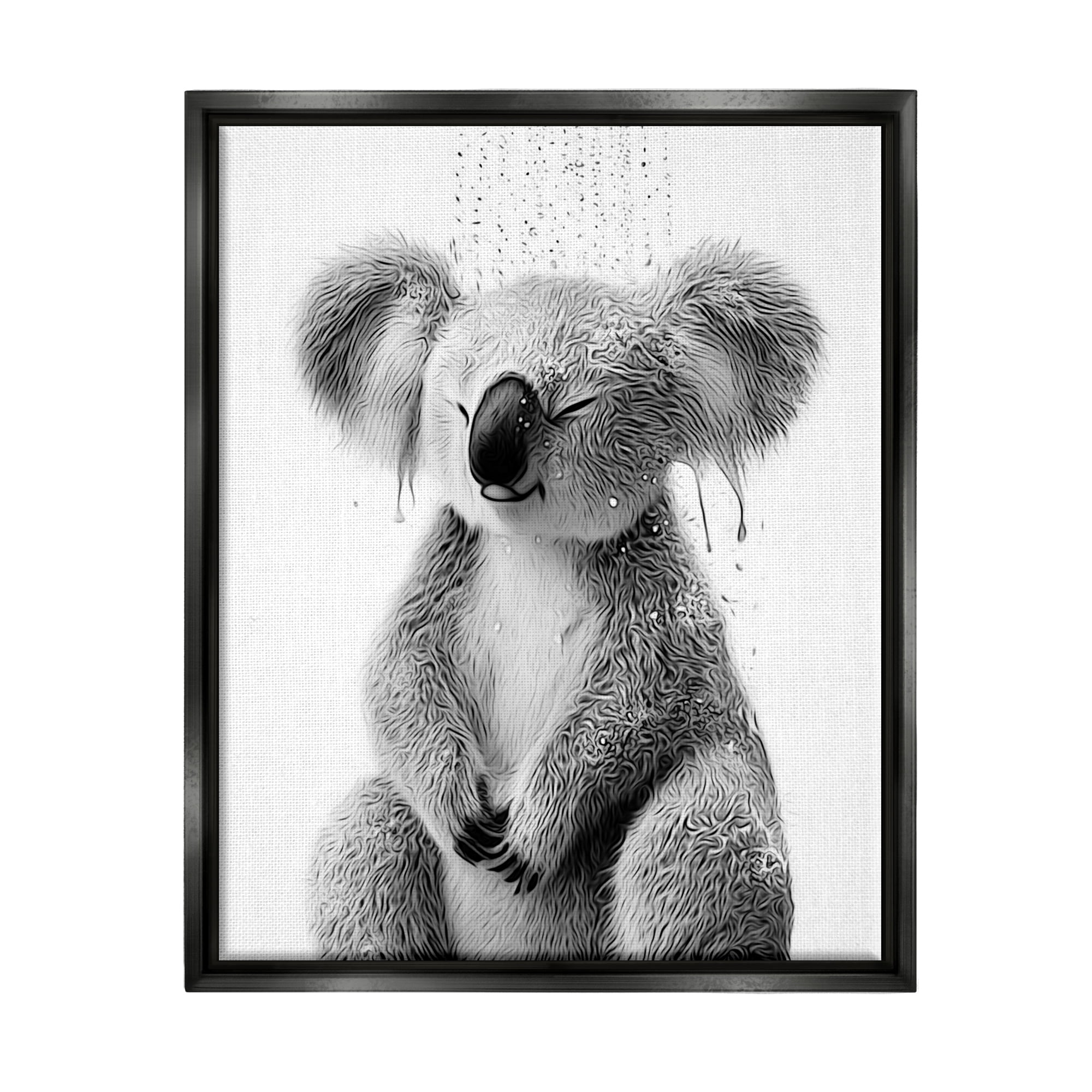 Stupell Industries Koala Bathroom Splash Animals & Insects Painting Black Floater Framed Canvas Art Print Wall Art, 17 x 21