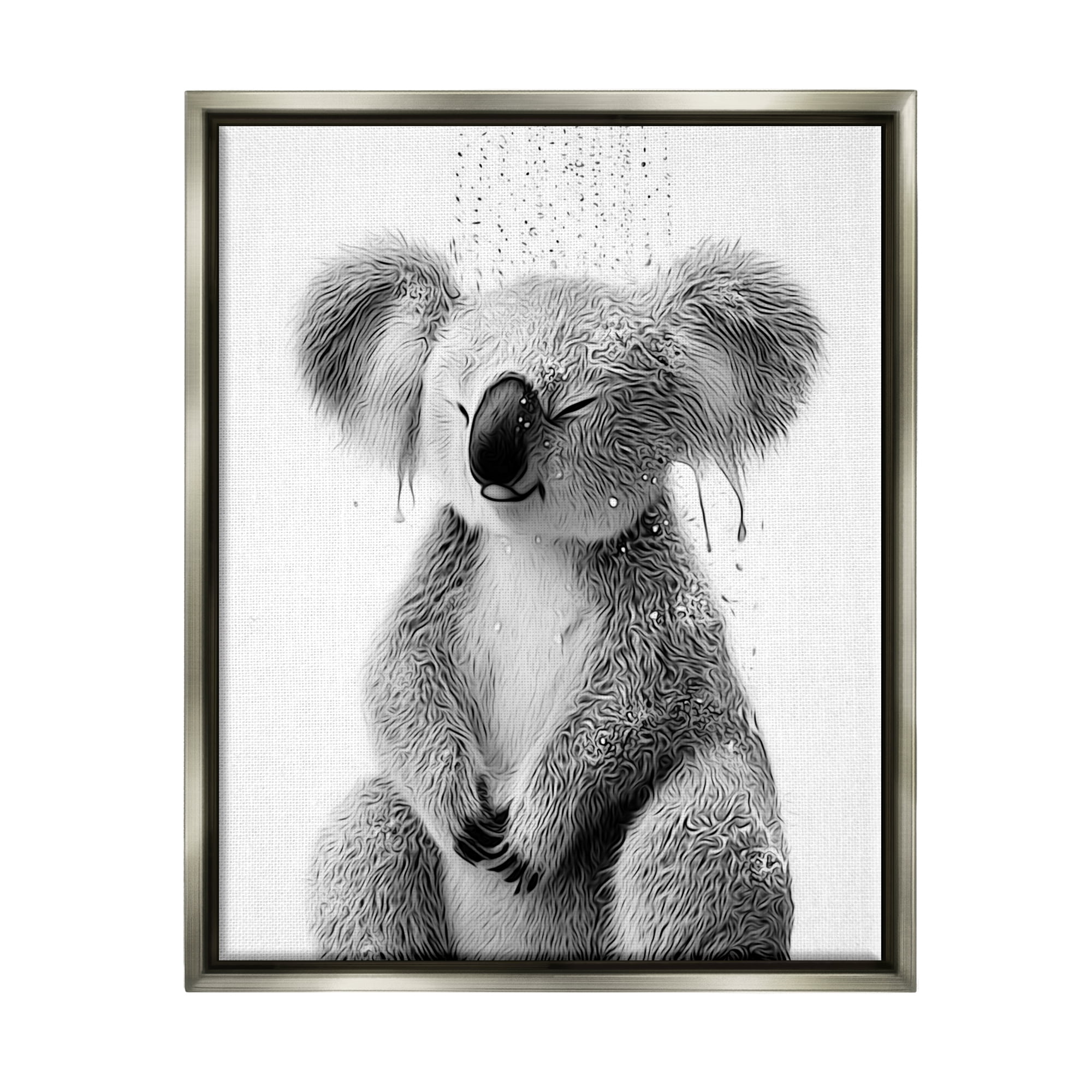 Stupell Industries Koala Bathroom Splash Animals & Insects Painting Gray Floater Framed Canvas Art Print Wall Art, 17 x 21