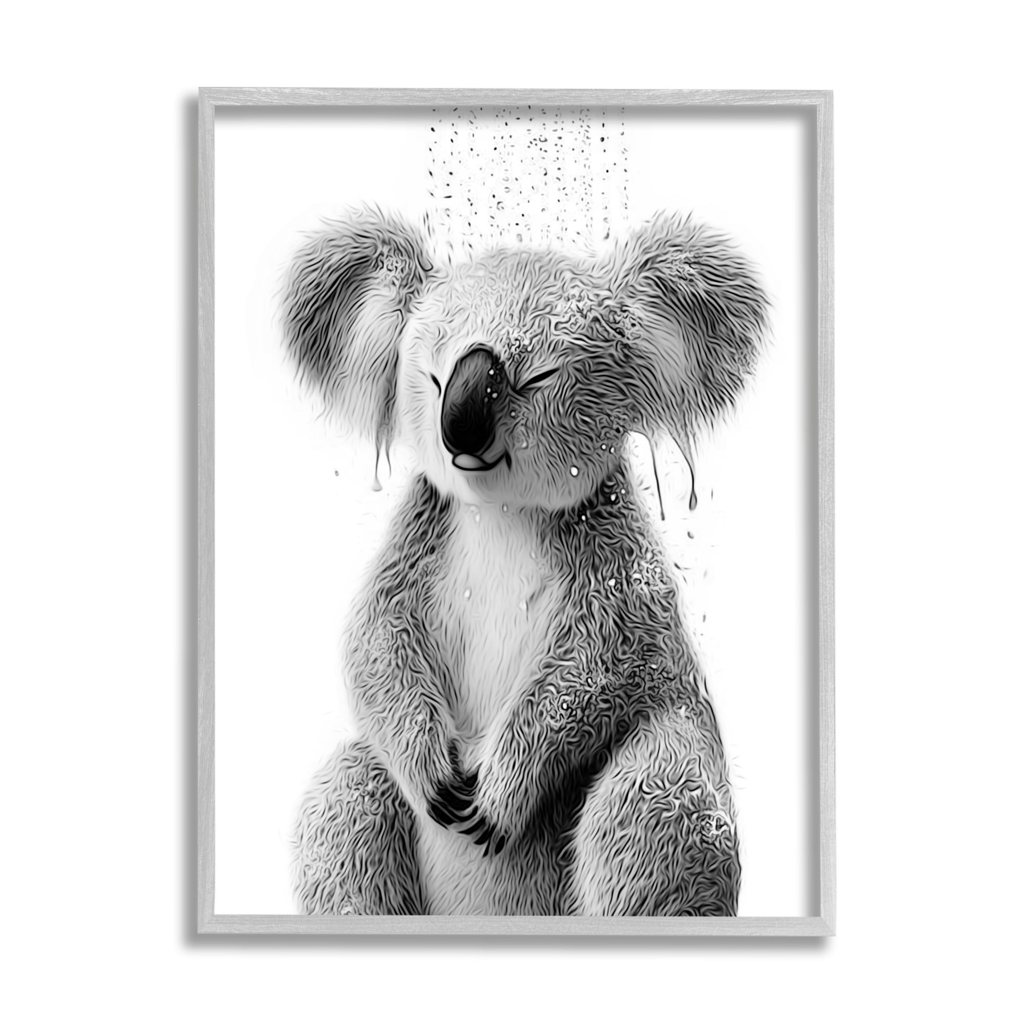 Stupell Industries Koala Bathroom Splash Animals & Insects Painting Gray Framed Art Print Wall Art, 24 x 30