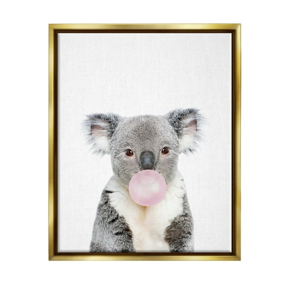 Stupell Industries Koala Bubblegum Portrait Animals & Insects Painting Gold Floater Framed Art Print Wall Art, 17 x 21