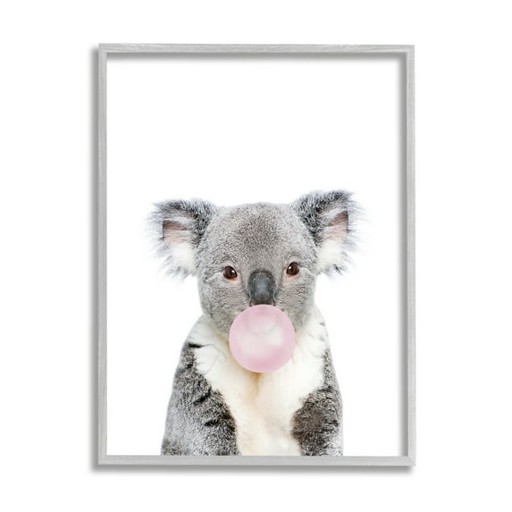 Stupell Industries Koala Bubblegum Portrait Animals & Insects Painting Gray Framed Art Print Wall Art, 11 x 14