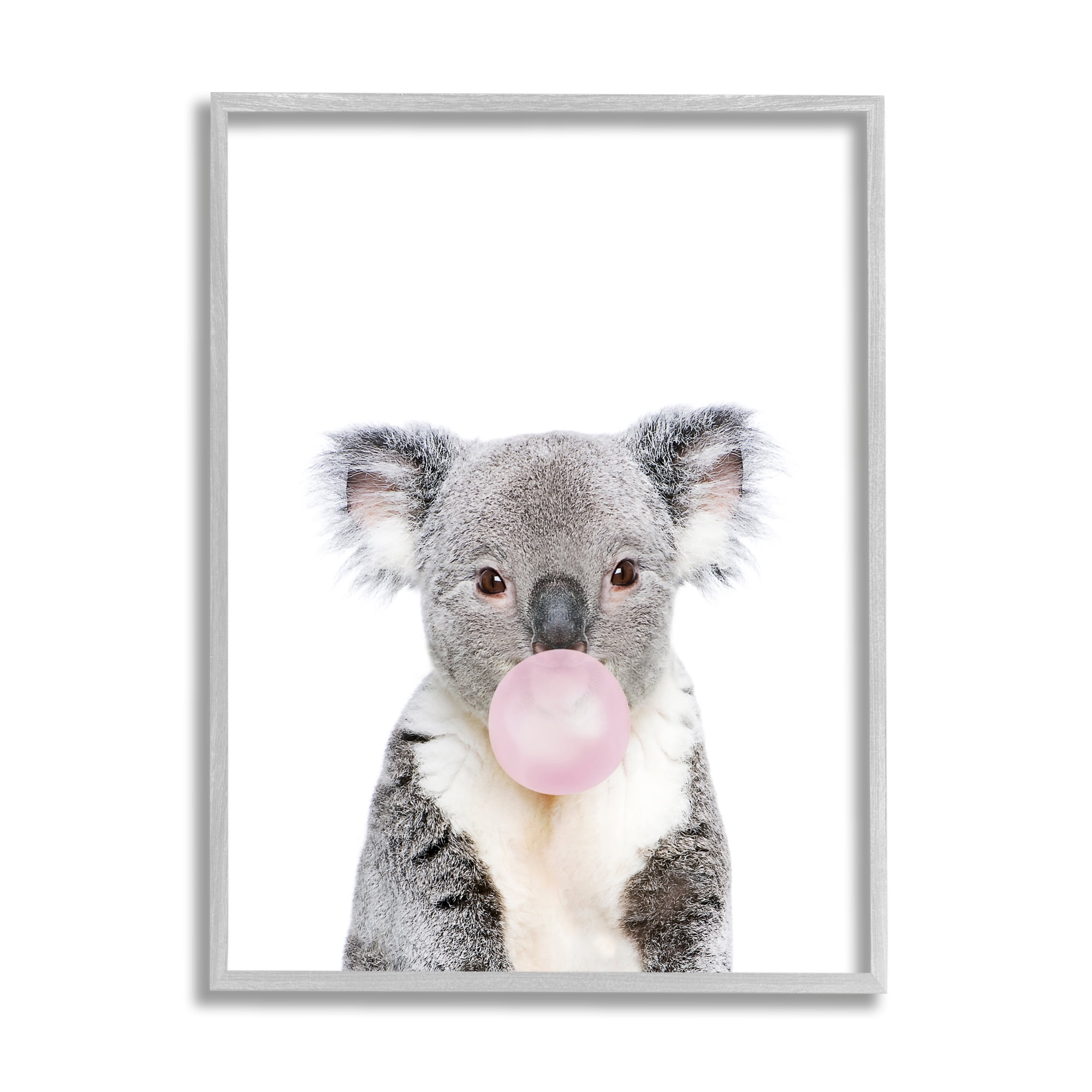 Stupell Industries Koala Bubblegum Portrait Animals & Insects Painting Gray Framed Art Print Wall Art, 16 x 20