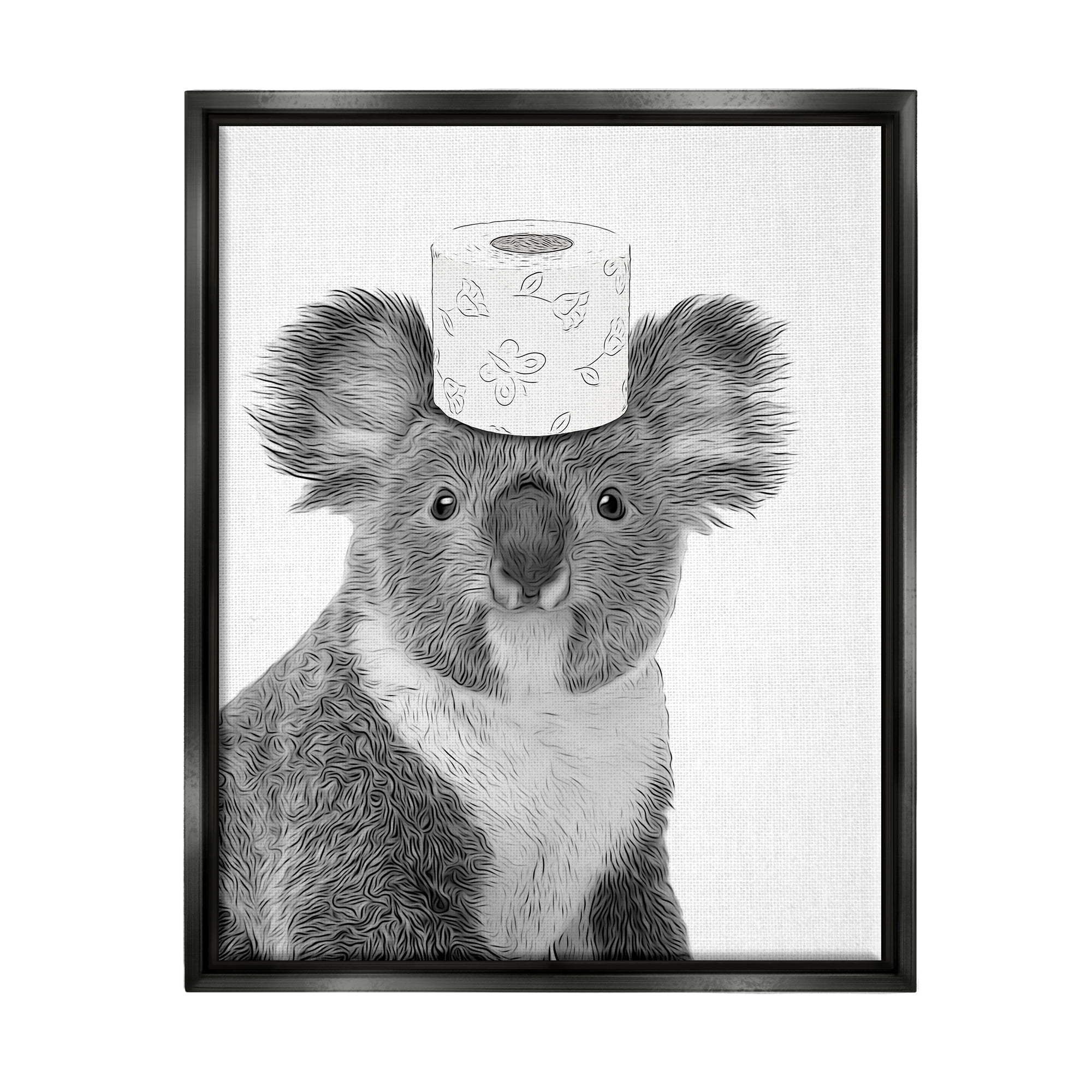 Stupell Industries Koala & Toilet Paper Bathroom Animals & Insects Painting Black Floater Framed Art Print Wall Art