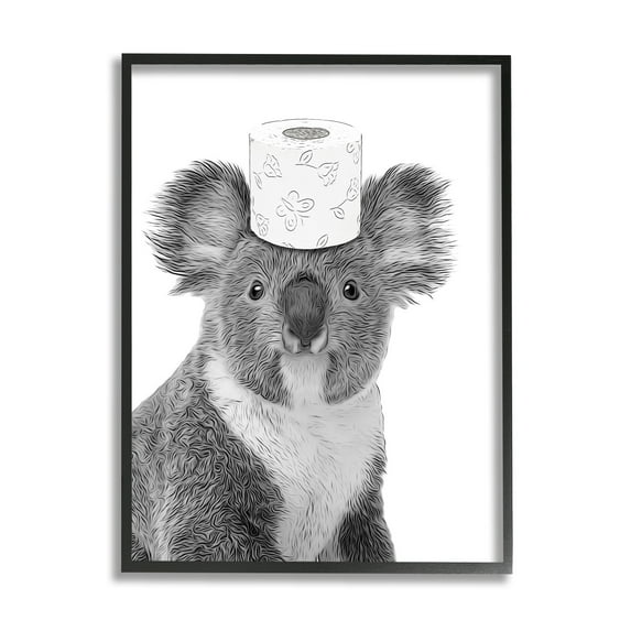 Stupell Industries Koala & Toilet Paper Bathroom Animals & Insects Painting Black Framed Art Print Wall Art