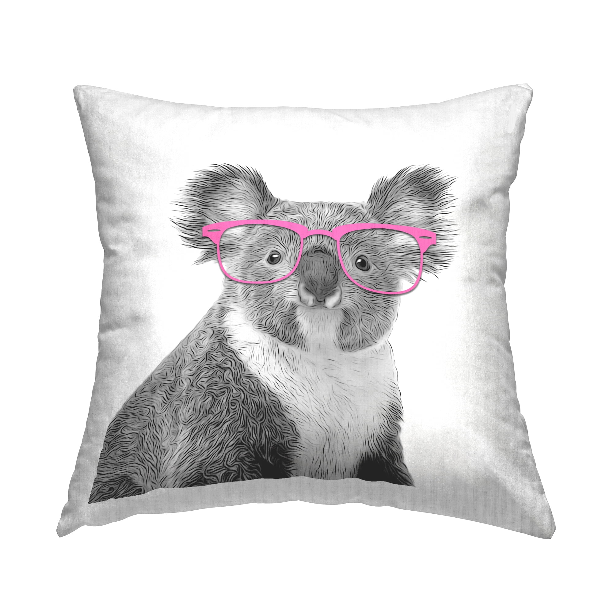 Stupell Industries Koala Wearing Pink Glasses Square Decorative Printed Throw Pillow, 18 x 18