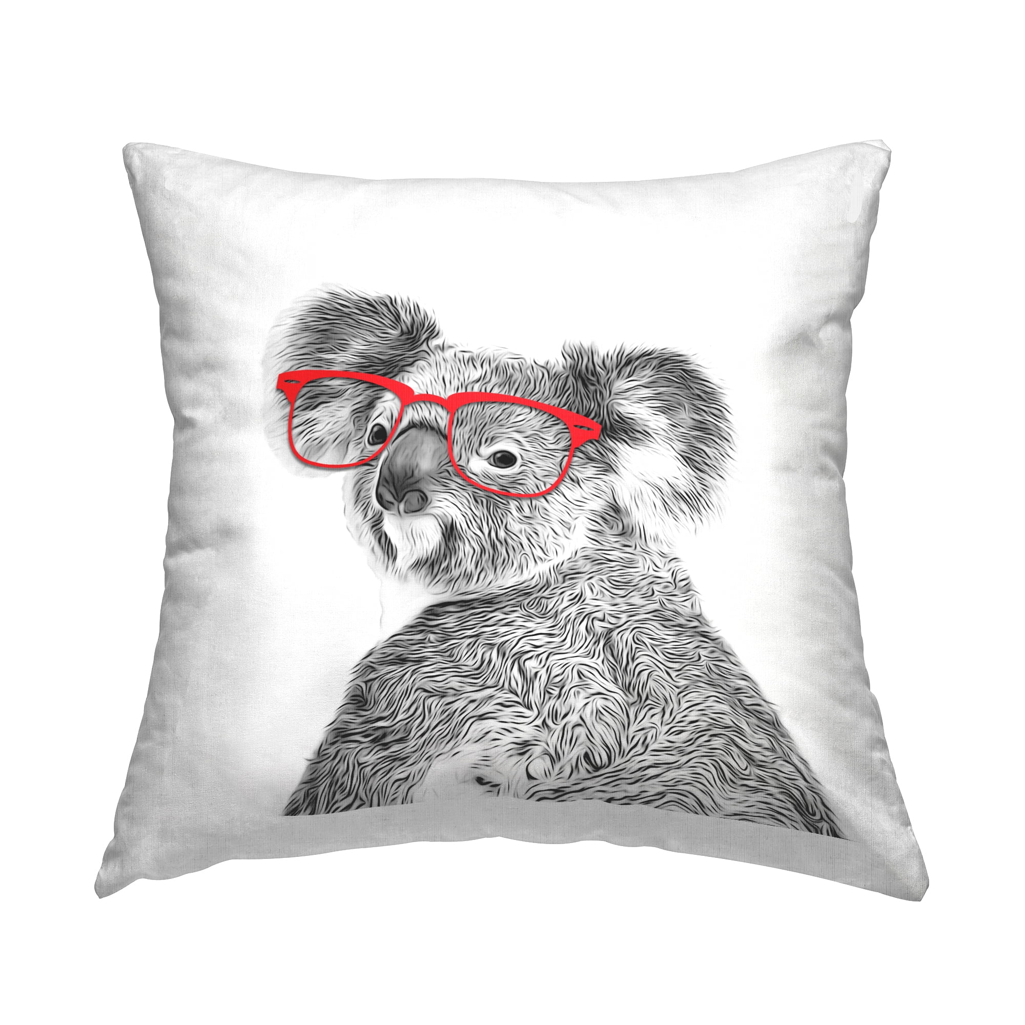 Stupell Industries Koala With Red Glasses Square Decorative Printed Throw Pillow, 18 x 18