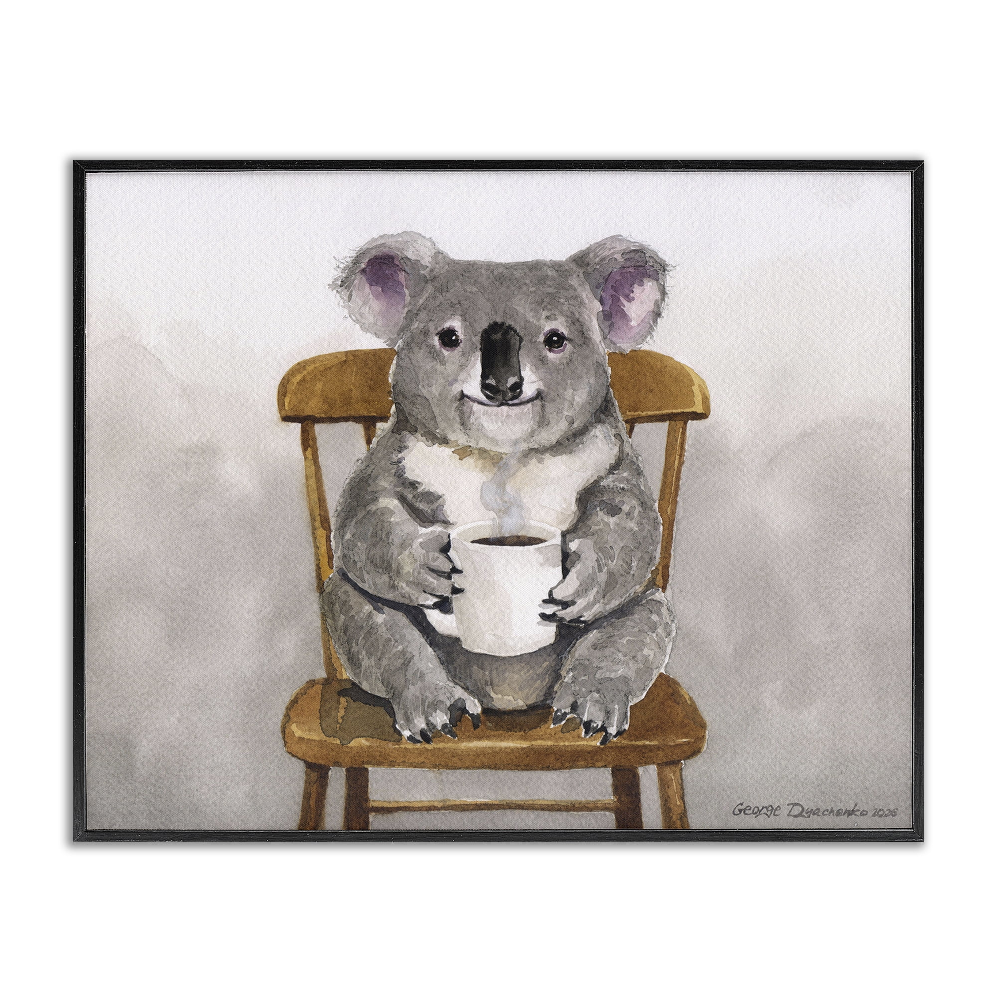 Stupell Industries Koala with Coffee Mug Black Framed Giclee Art, design by George Dyachenko