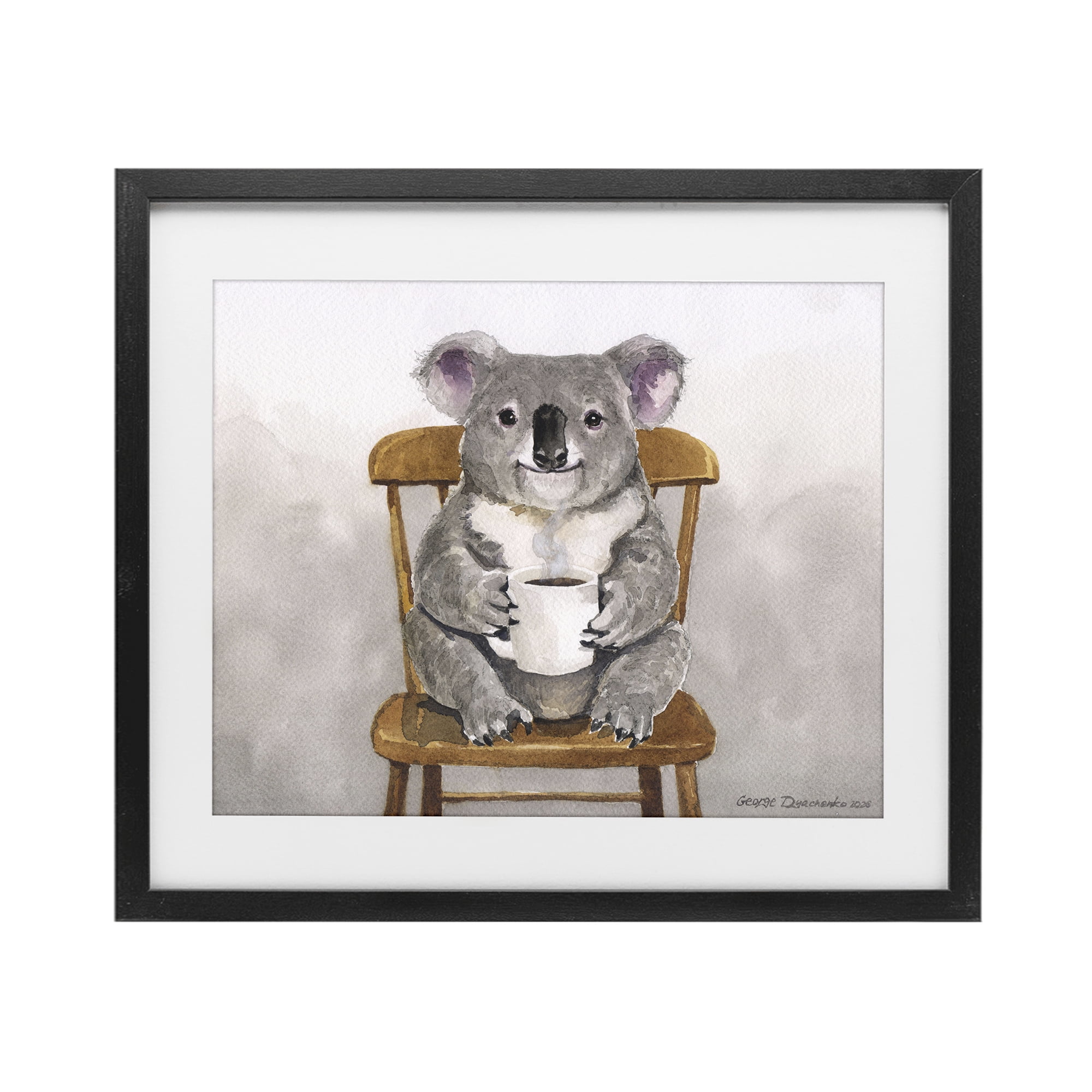 Stupell Industries Koala with Coffee Mug Black Framed Print Under Glass, design by George Dyachenko