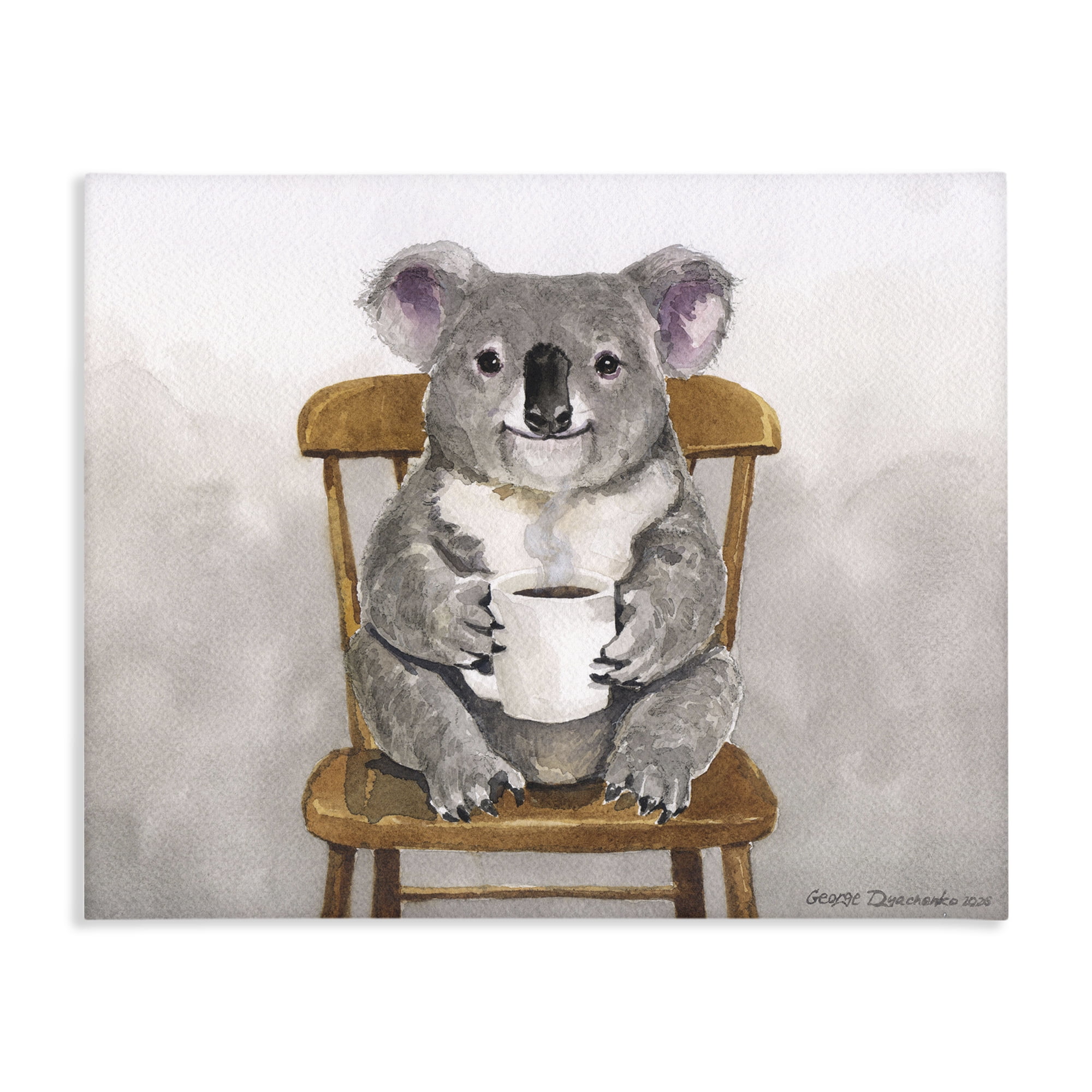 Stupell Industries Koala with Coffee Mug Canvas Wall Art, design by George Dyachenko