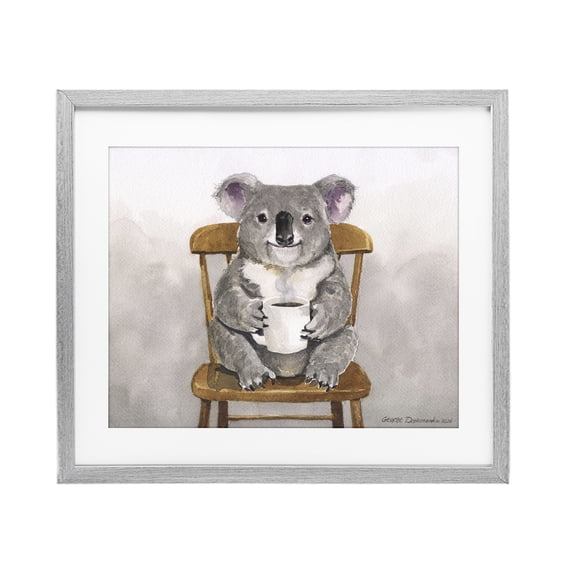 Stupell Industries Farmhouse Koala with Coffee Mug Gray Framed Print Under Glass, 16 x 13, by George Dyachenko