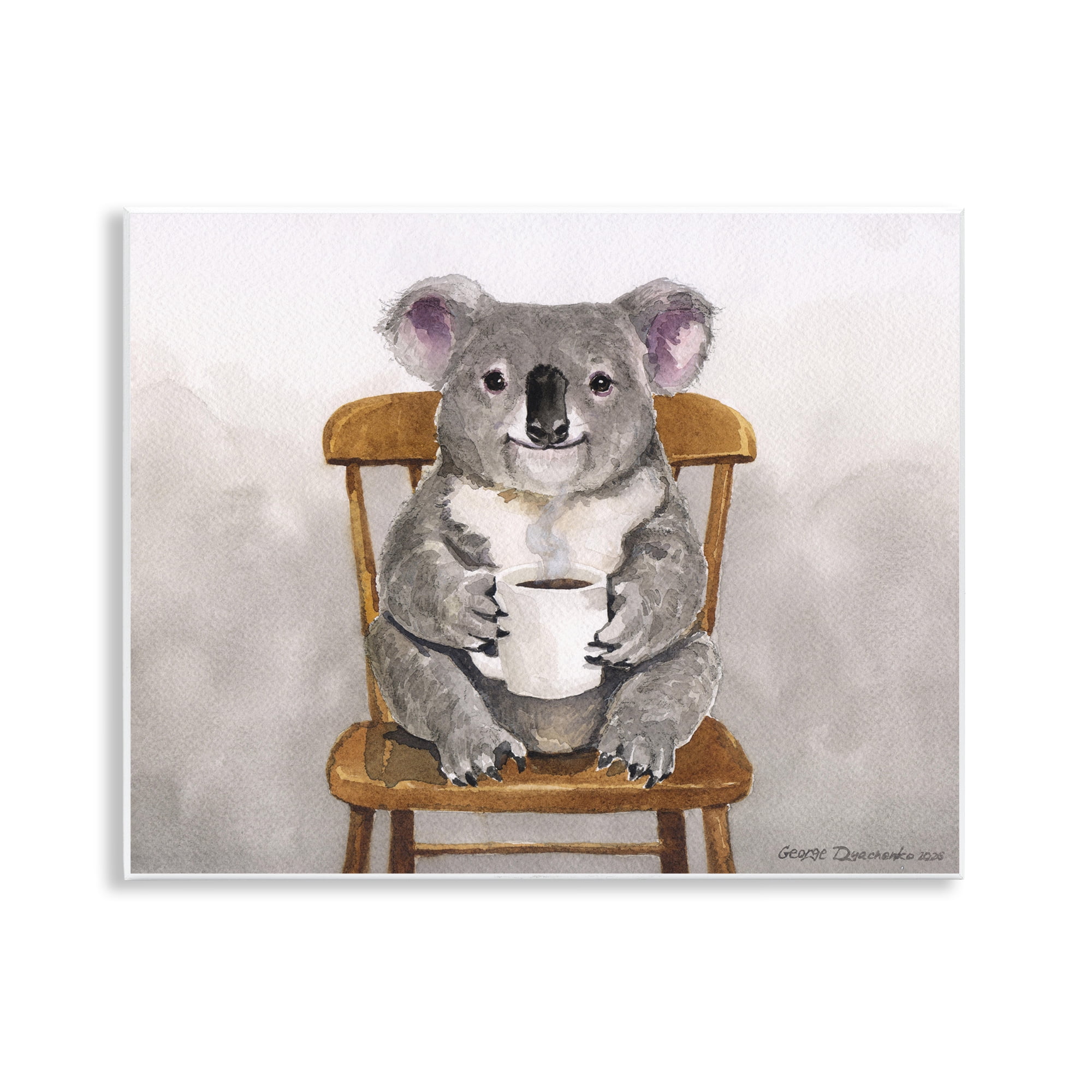 Stupell Industries Koala with Coffee Mug Wall Plaque Art, design by George Dyachenko