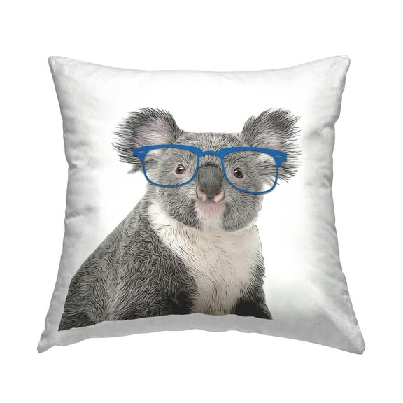 Stupell Industries Koala with Glasses Portrait Square Decorative Printed Throw Pillow, 18 x 18