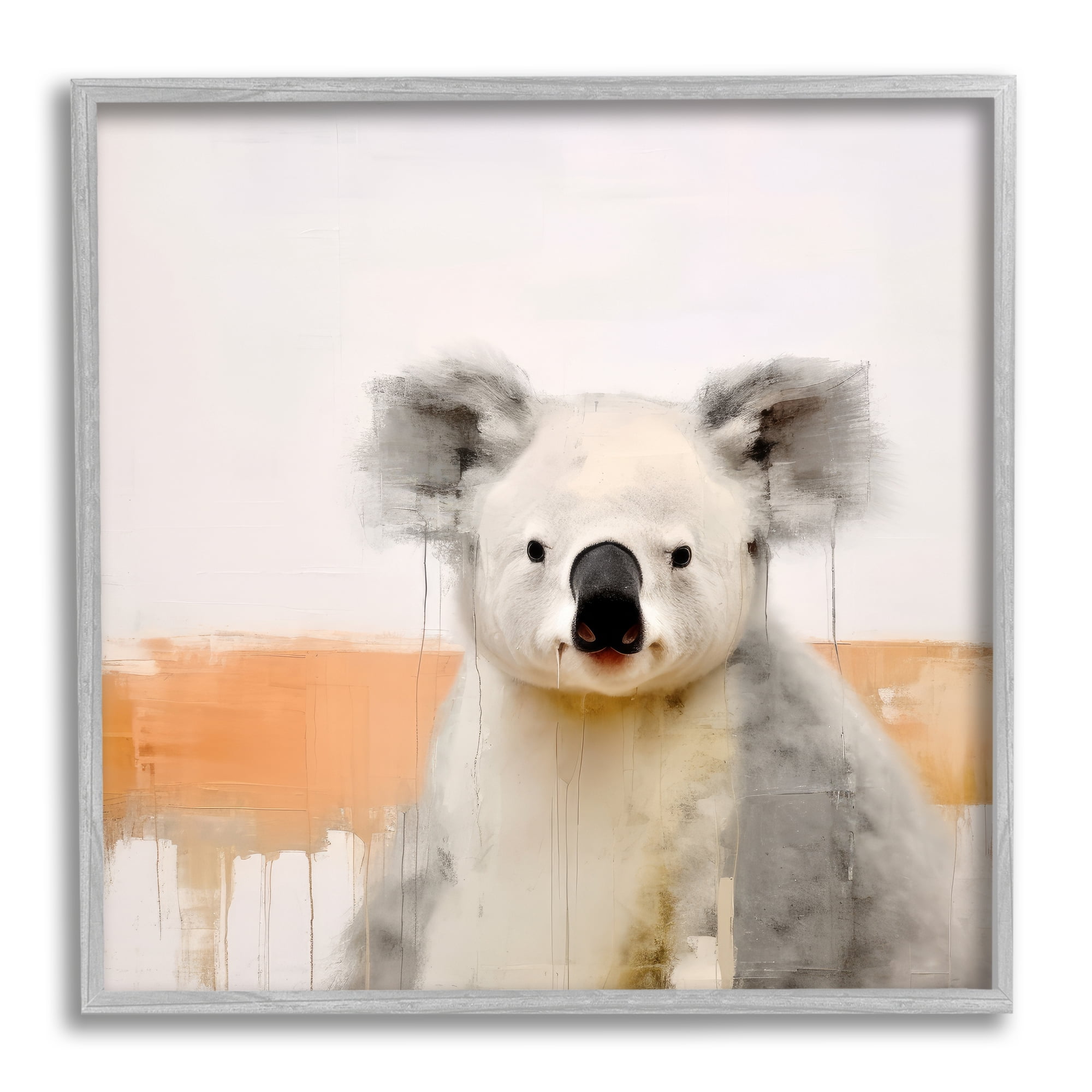 Stupell Industries Koala with Modern Drip Animals & Insects Painting Gray Framed Art Print Wall Art, 24 x 24