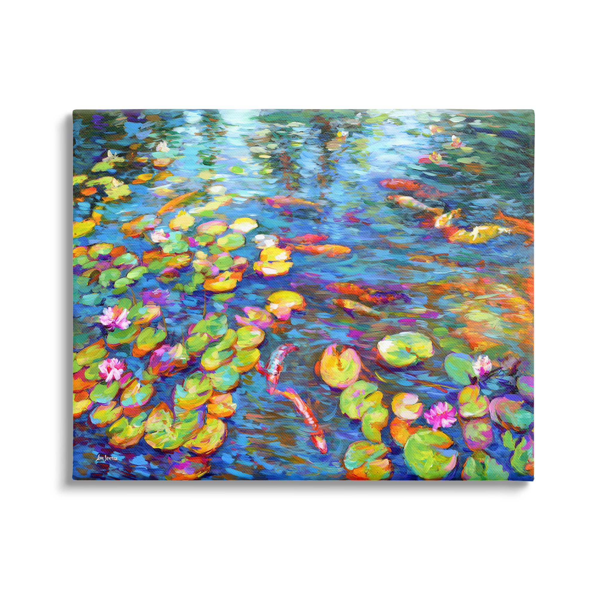 Stupell Industries Koi Fish and Water Lilies Landscape Painting Gallery Wrapped Canvas Art Print Wall Art, 40 x 30