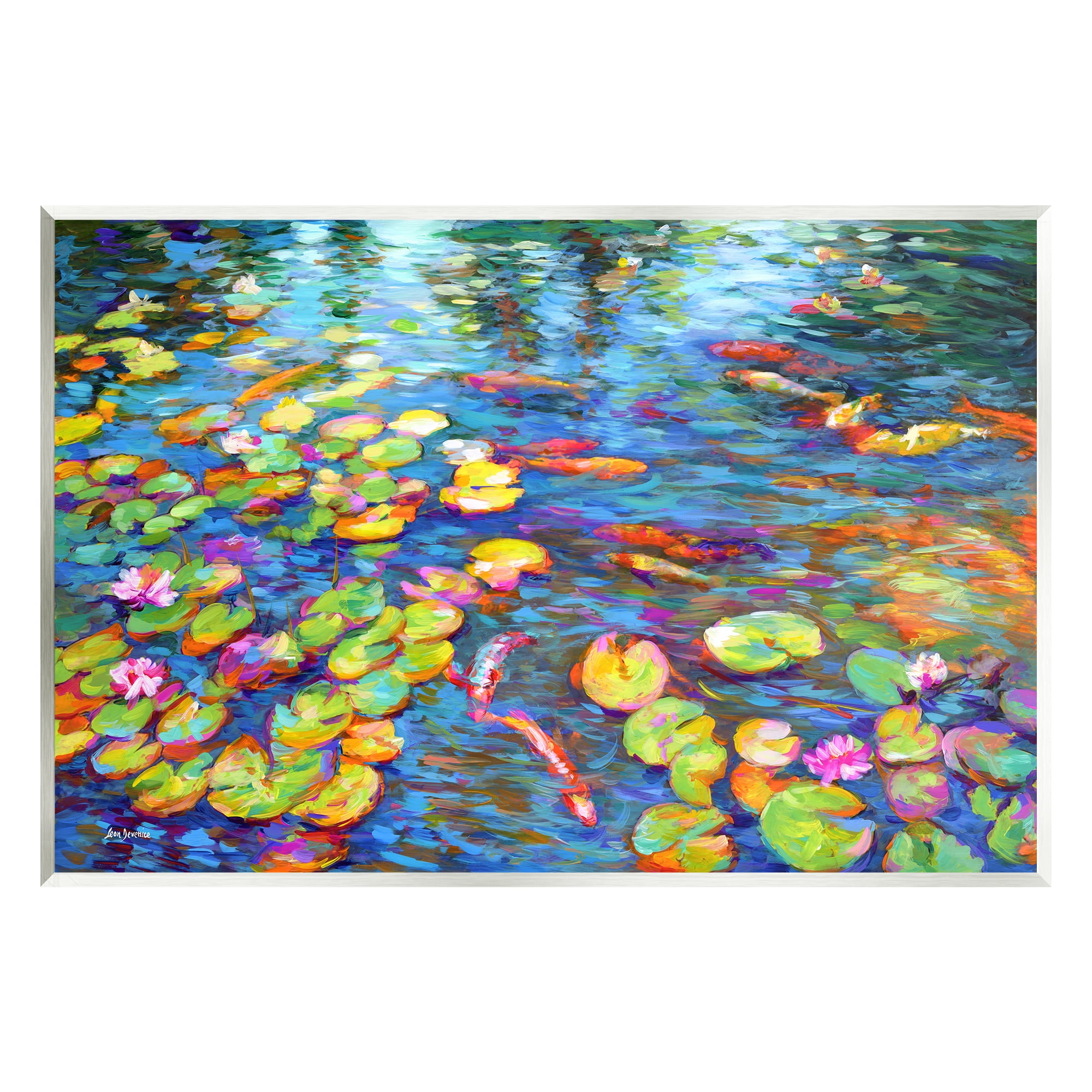 Stupell Industries Koi Fish and Water Lilies Landscape Painting Unframed Art Print Wall Art, 19 x 13