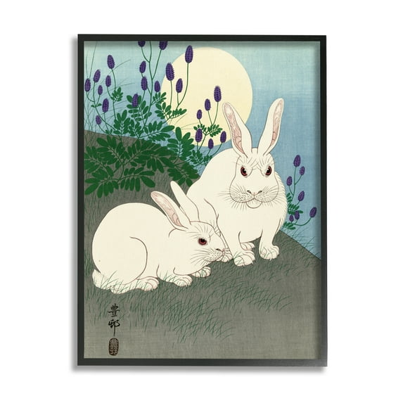 Stupell Industries Konijnen bij Volle Maan Ohara Koson Classic Rabbit Painting Painting Black Framed Art Print Wall Art, Design by one1000paintings