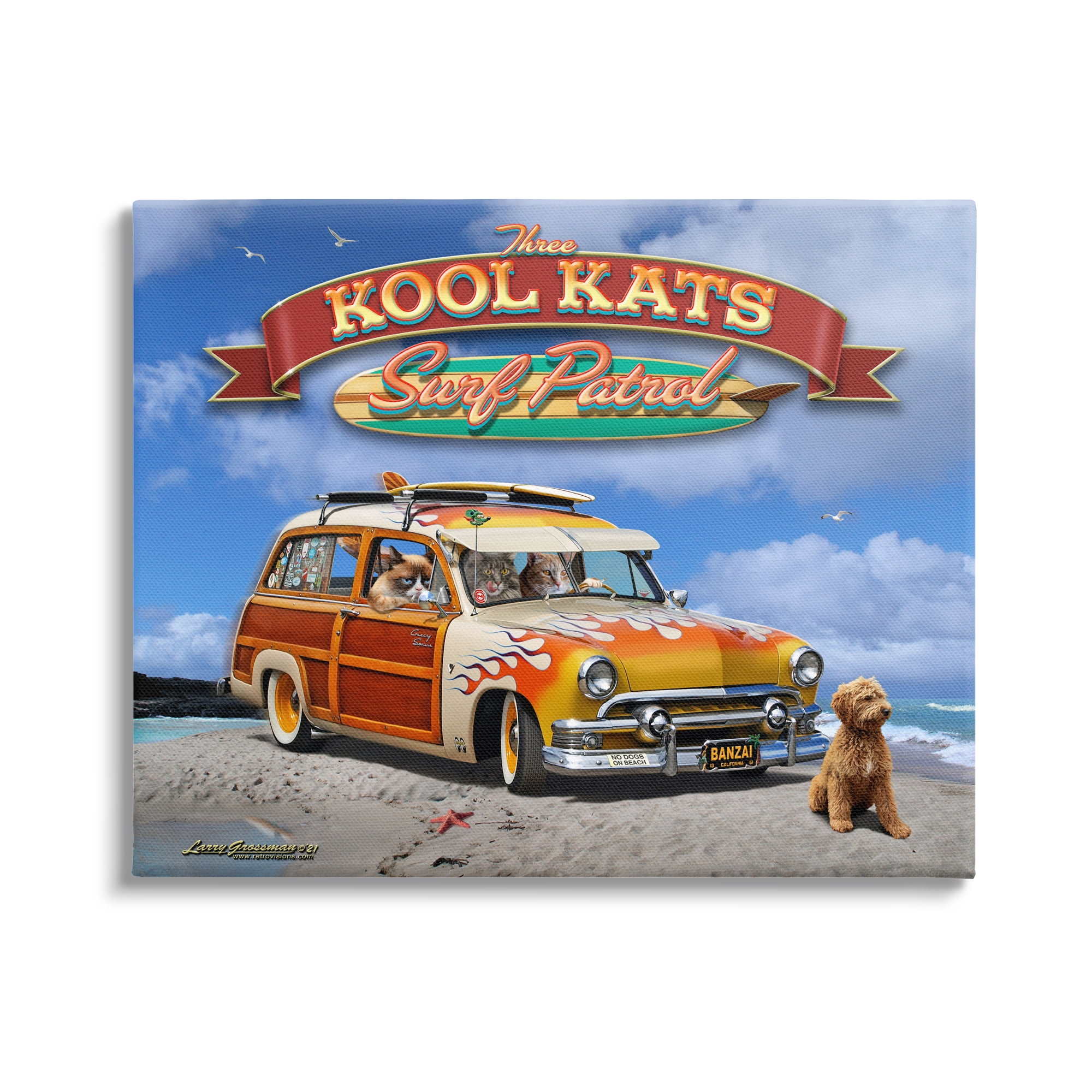 Stupell Industries Kool Kats Beach Transportation Painting Gallery Wrapped Canvas Art Print Wall Art, 30 x 24