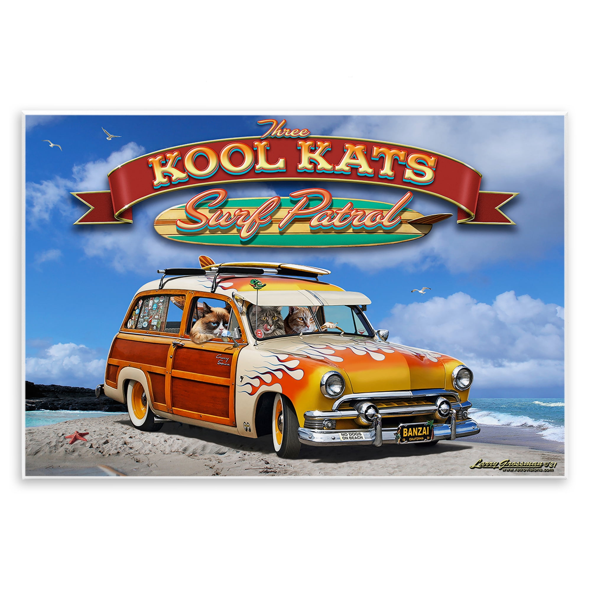 Stupell Industries Kool Kats Beach Transportation Painting Unframed Art Print Wall Art, 19 x 13