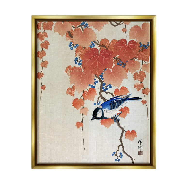 Stupell Industries Koolmees op Paulownia Tak Ohara Koson Classic Bird Painting  Painting Metallic Gold Floating Framed Canvas Print Wall Art, Design by  one1000paintings 