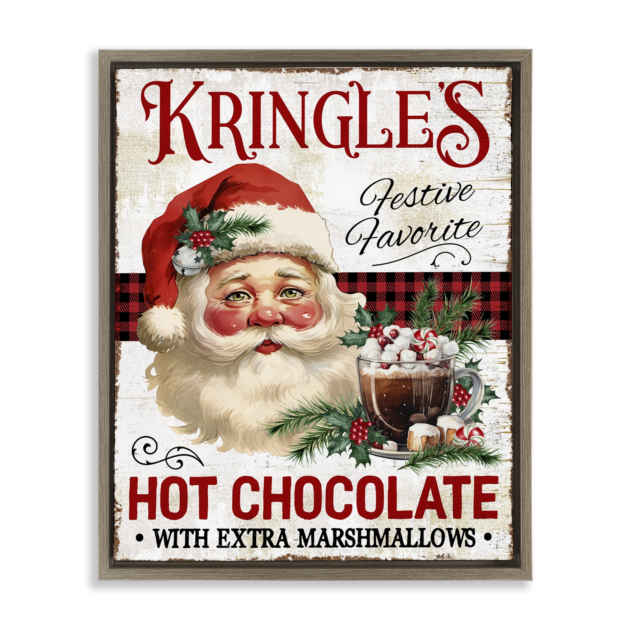 Stupell Industries Kringle's Hot Chocolate Holiday Painting Brown Floater Framed Canvas Art Prints Wall Art, 25 x 31