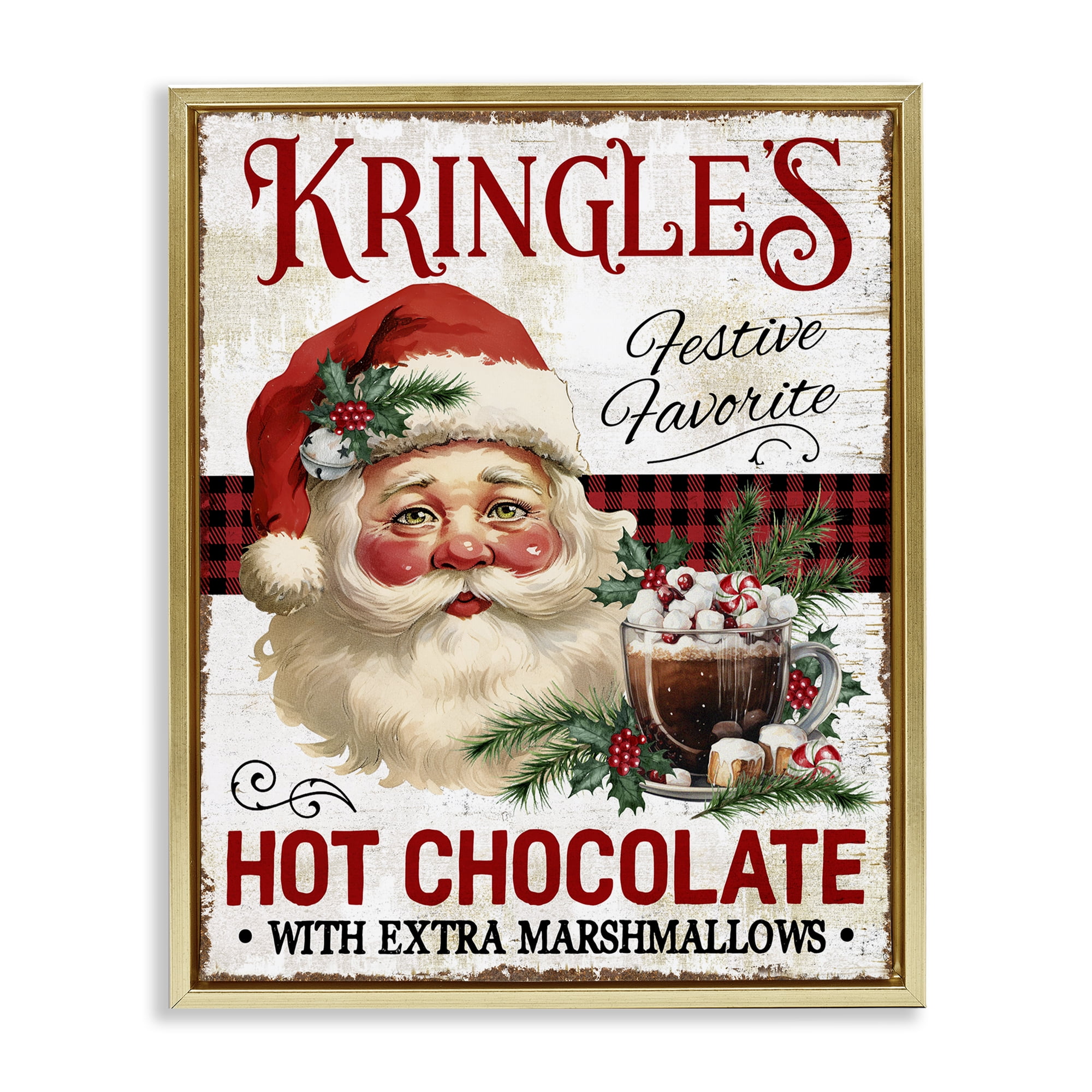 Stupell Industries Kringle's Hot Chocolate Holiday Painting Gold Floater Framed Canvas Art Prints Wall Art, 17 x 21