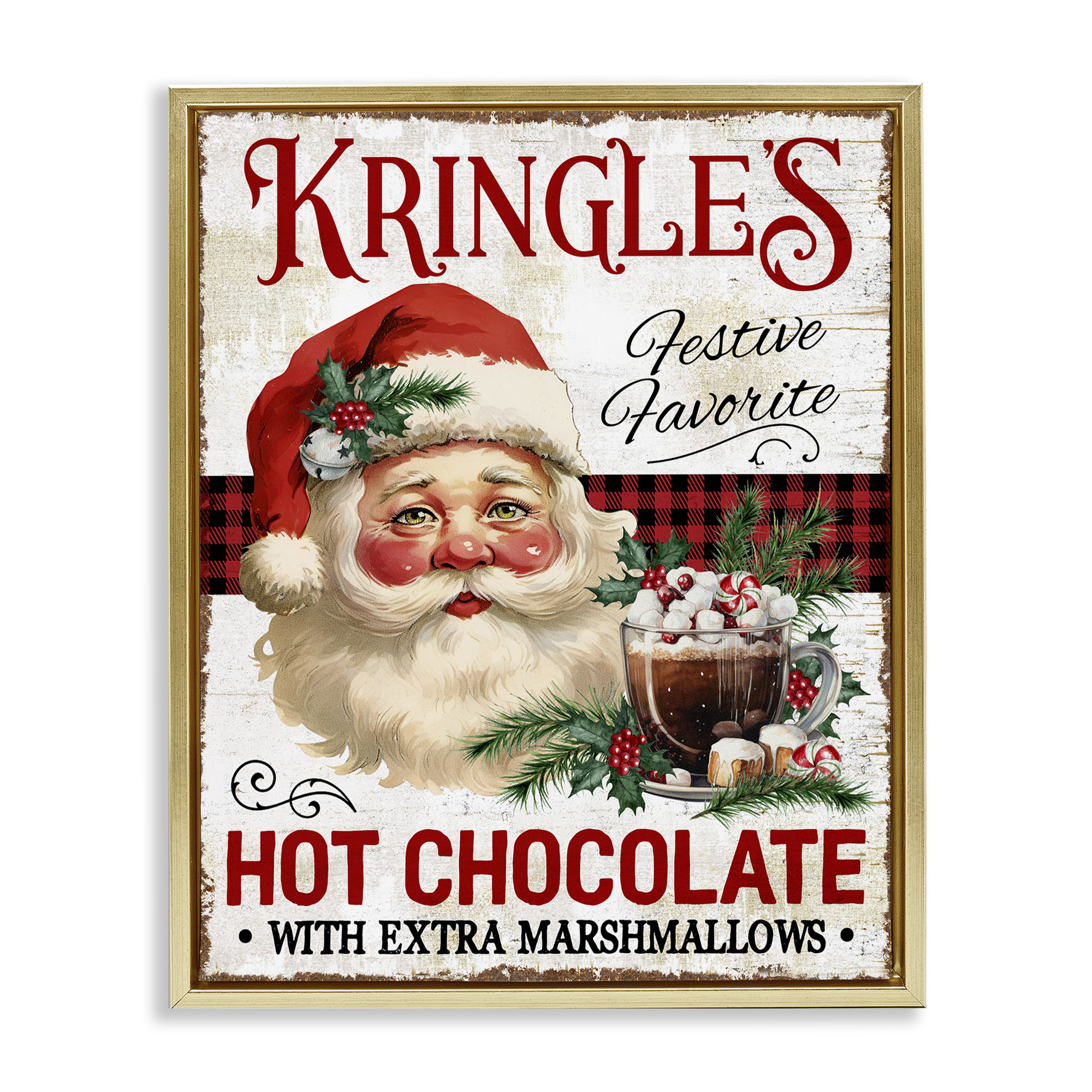 Stupell Industries Kringle's Hot Chocolate Holiday Painting Gold Floater Framed Canvas Art Prints Wall Art, 25 x 31