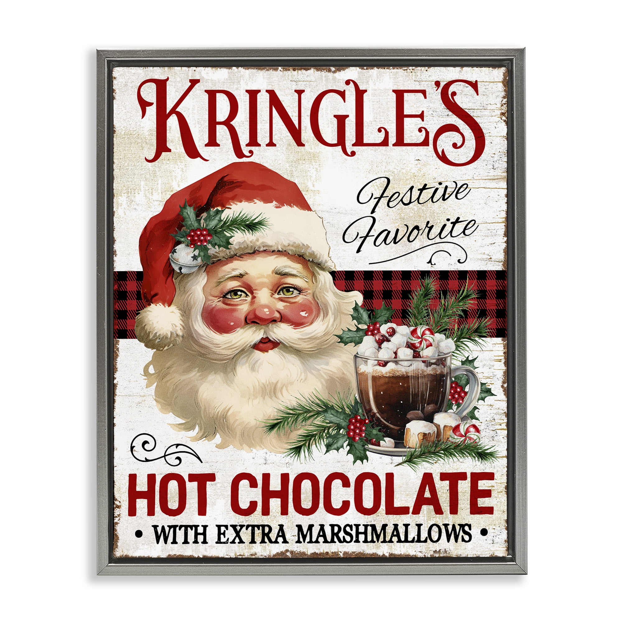 Stupell Industries Kringle's Hot Chocolate Holiday Painting Gray Floater Framed Canvas Art Prints Wall Art, 17 x 21