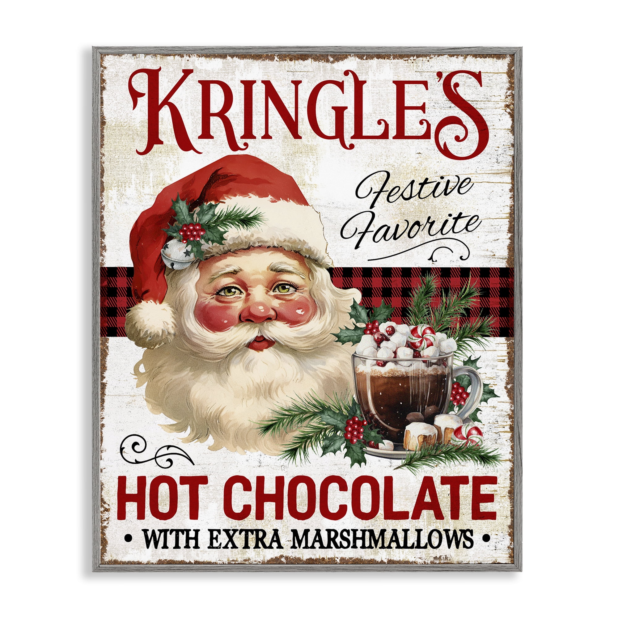 Stupell Industries Kringle's Hot Chocolate Holiday Painting Gray Framed Art Prints Wall Art, 16 x 20