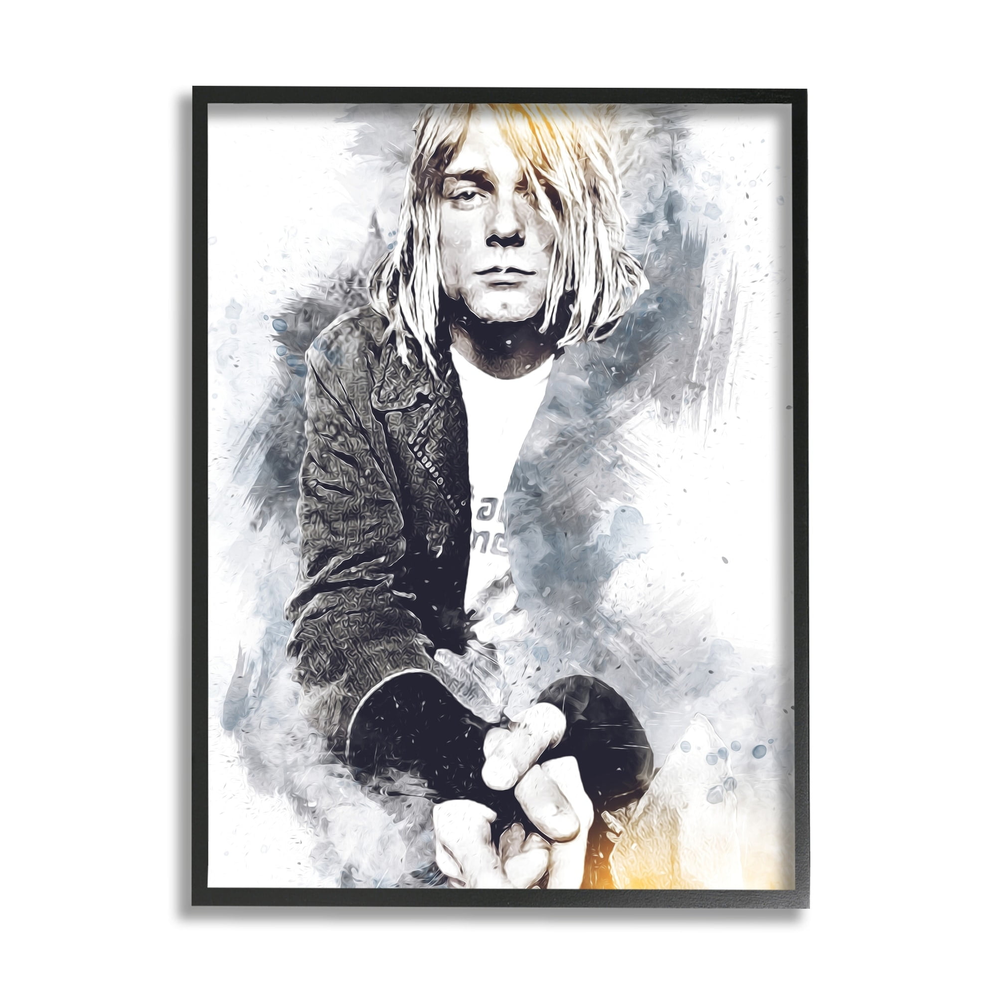 Stupell Industries Kurt Cobain Modern Abstract Pattern Portrait Black Yellow, 16 x 20, Design by Birch&Ink