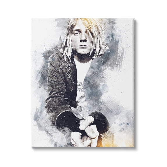 Stupell Industries Kurt Cobain Modern Abstract Pattern Portrait Black Yellow, 24 x 30, Design by Birch&Ink
