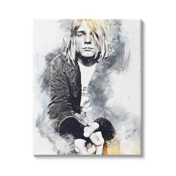 Stupell Industries Kurt Cobain Modern Abstract Pattern Portrait Black Yellow, 30 x 40, Design by Birch&Ink