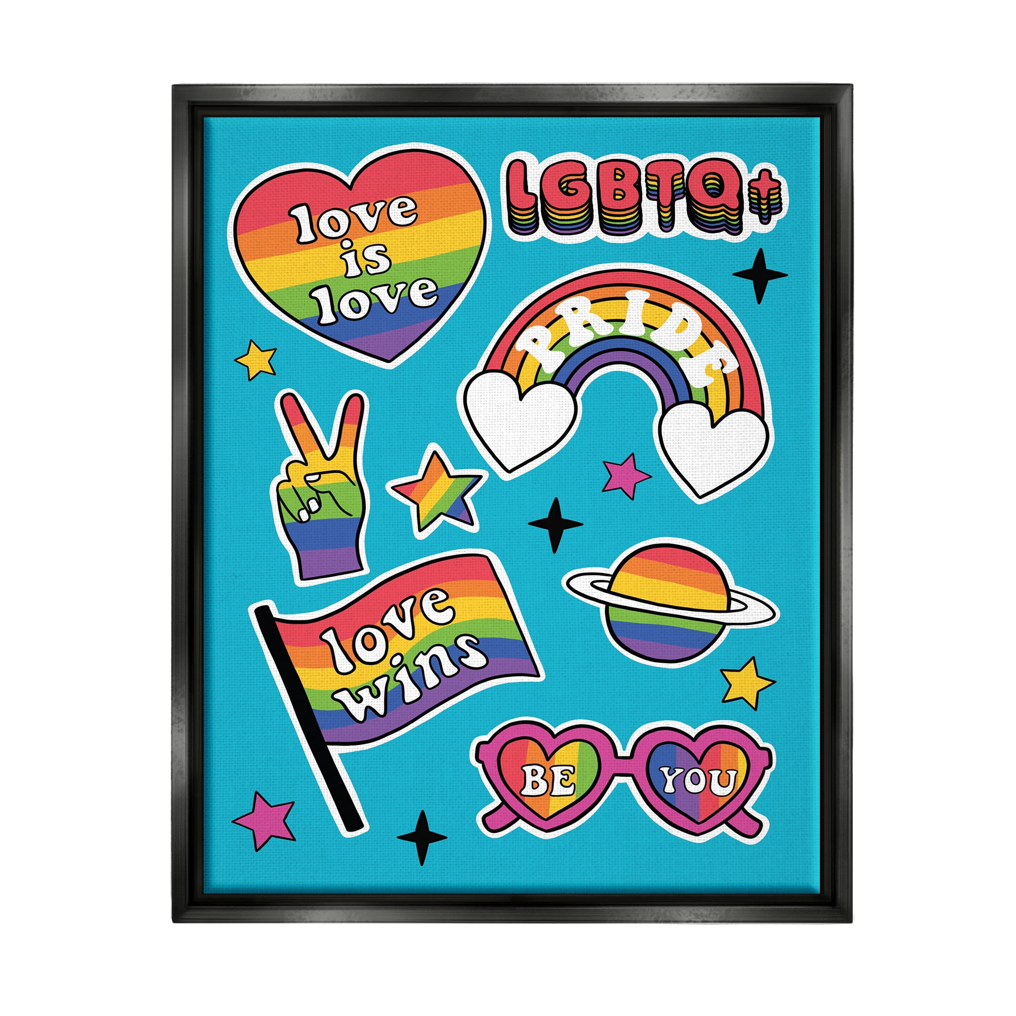 Stupell Industries LGBTQ Be You Pride Rainbows Holiday Painting Black Floater Framed Art Print Wall Art