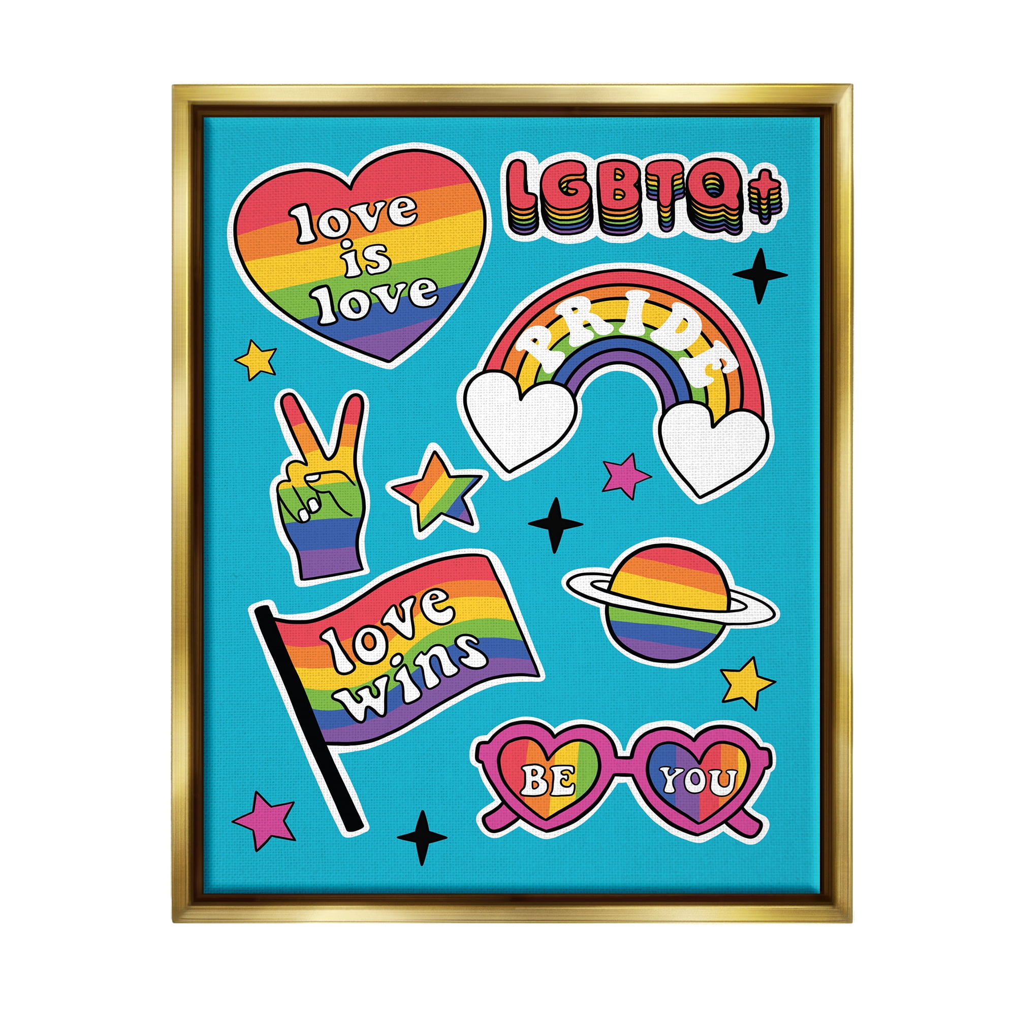 Stupell Industries LGBTQ Be You Pride Rainbows Holiday Painting Gold Floater Framed Art Print Wall Art
