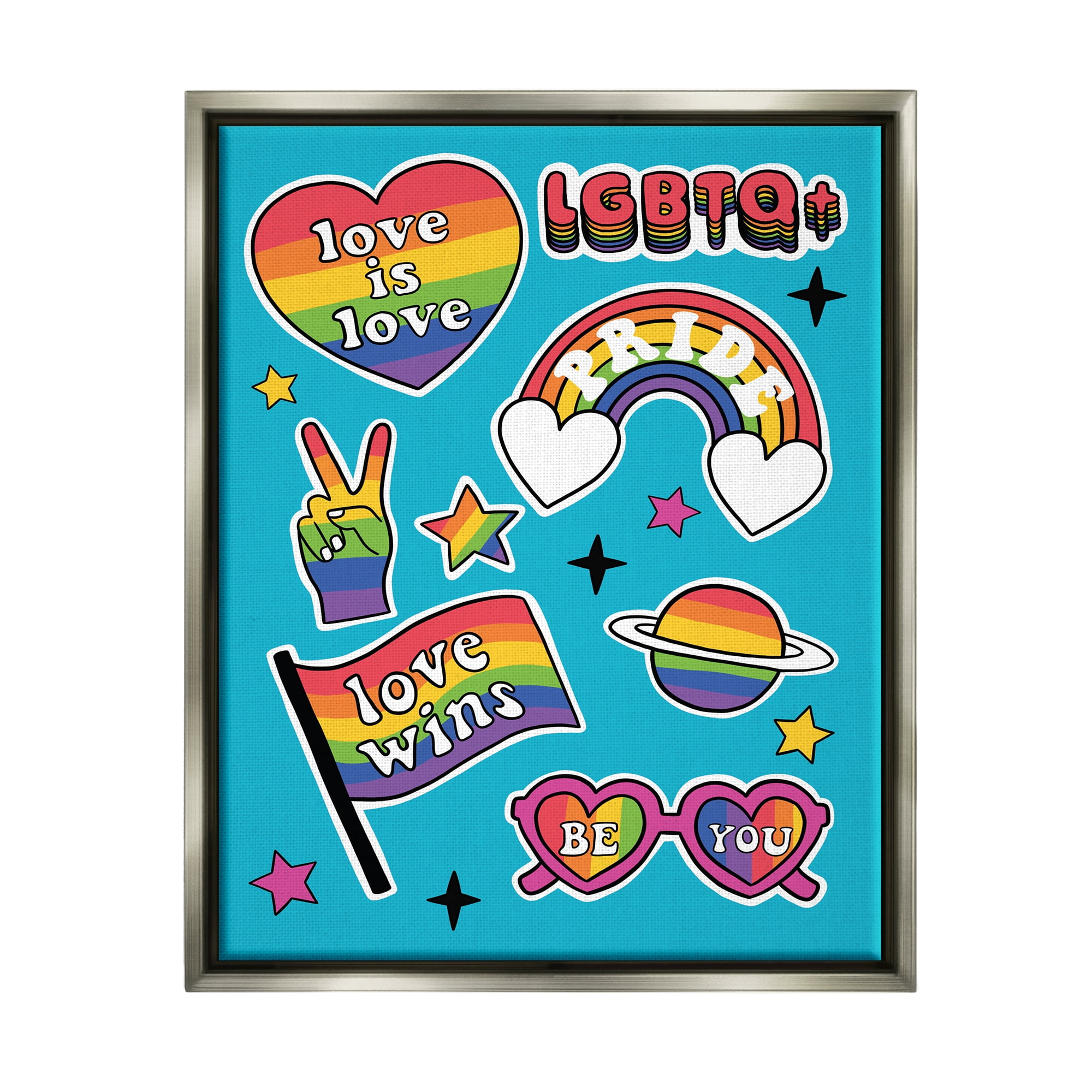 Stupell Industries LGBTQ Be You Pride Rainbows Holiday Painting Gray Floater Framed Art Print Wall Art