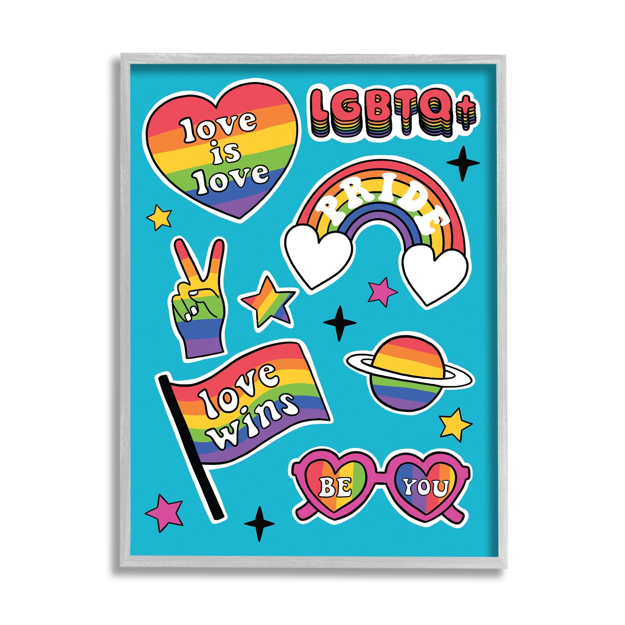Stupell Industries LGBTQ Be You Pride Rainbows Holiday Painting Gray Framed Art Print Wall Art
