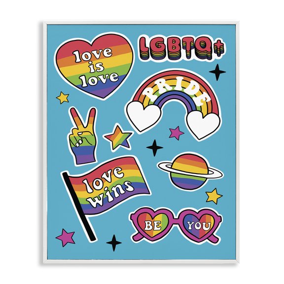 Stupell Industries Eclectic LGBTQ Be You Pride Rainbows White Framed Giclee Art, 11 x 14, by Lisa Barlow