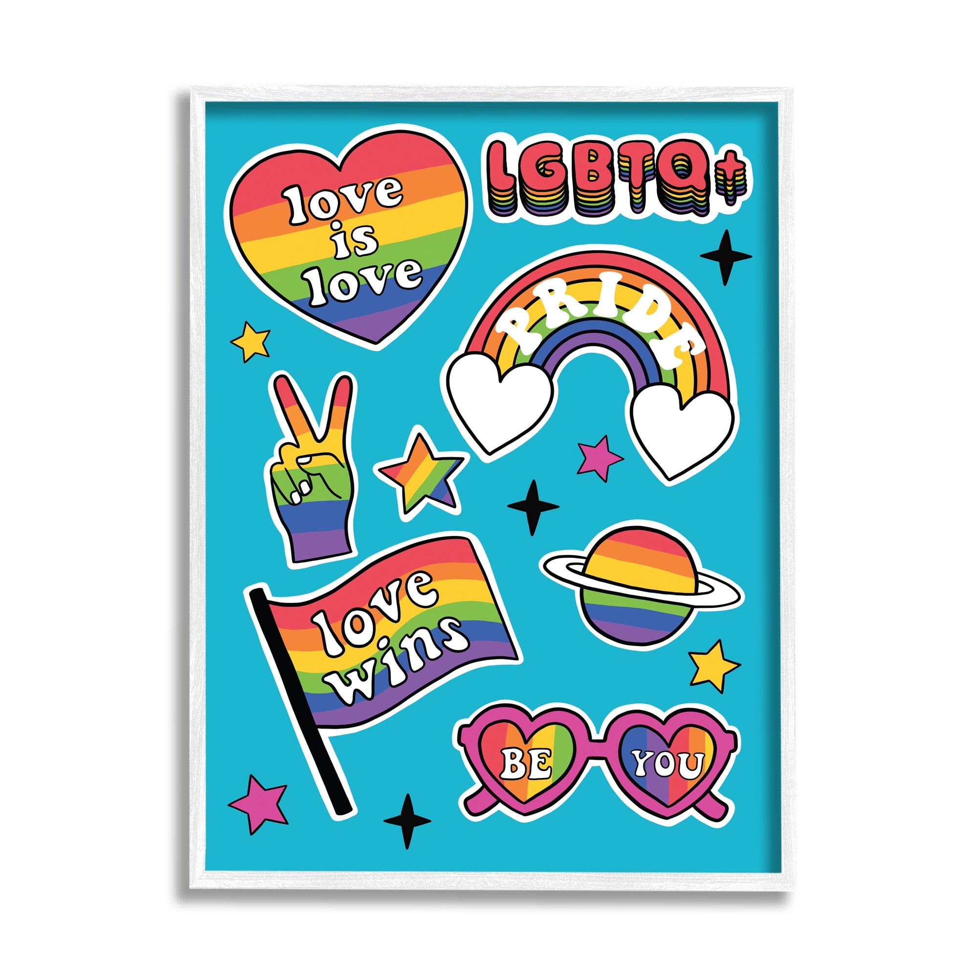 Stupell Industries LGBTQ Be You Pride Rainbows Holiday Painting White Framed Art Print Wall Art
