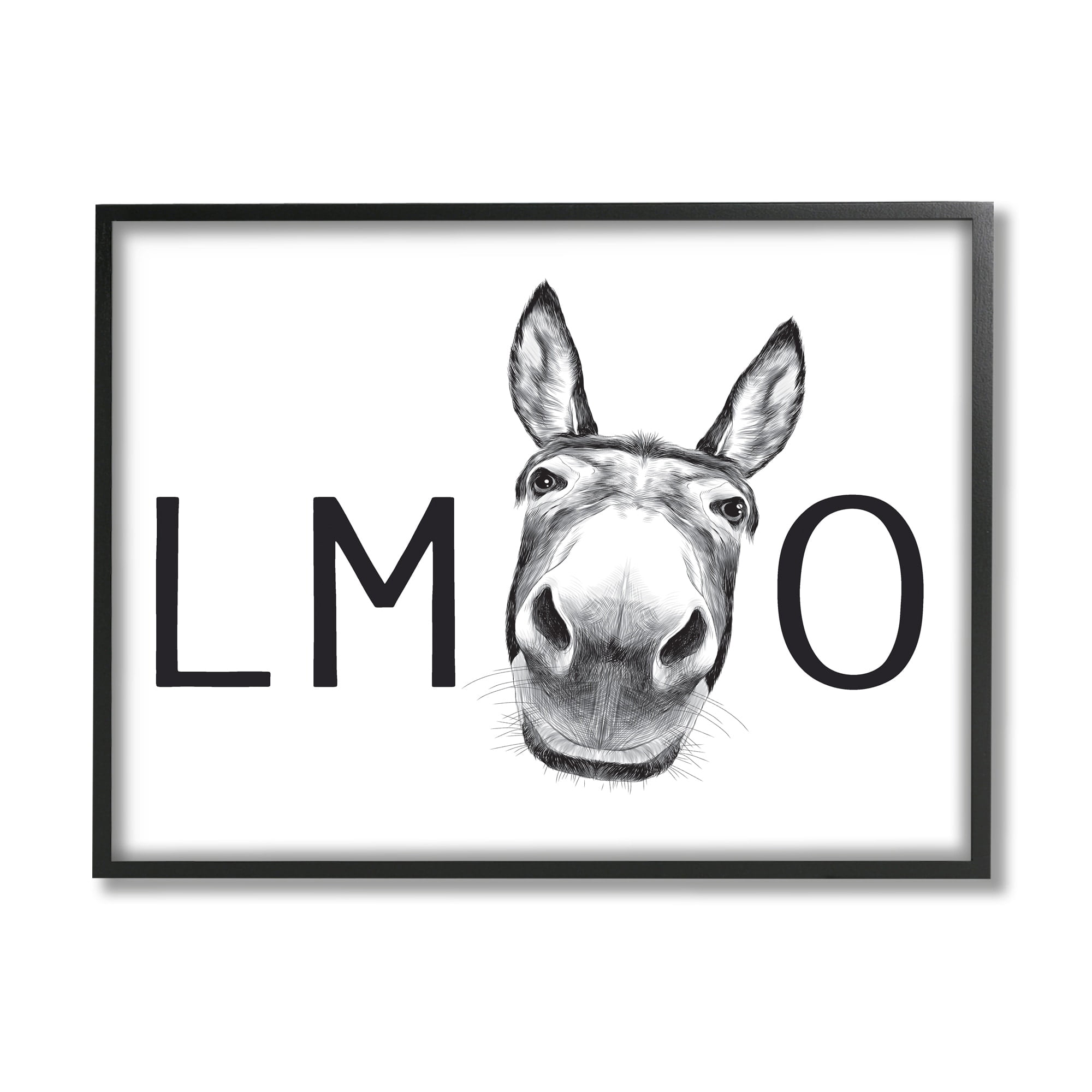 Stupell Industries LMAO Donkey Amusing Monochrome Casual Animal Humor Graphic Art Black Framed Art Print Wall Art, Design by Lettered and Lined