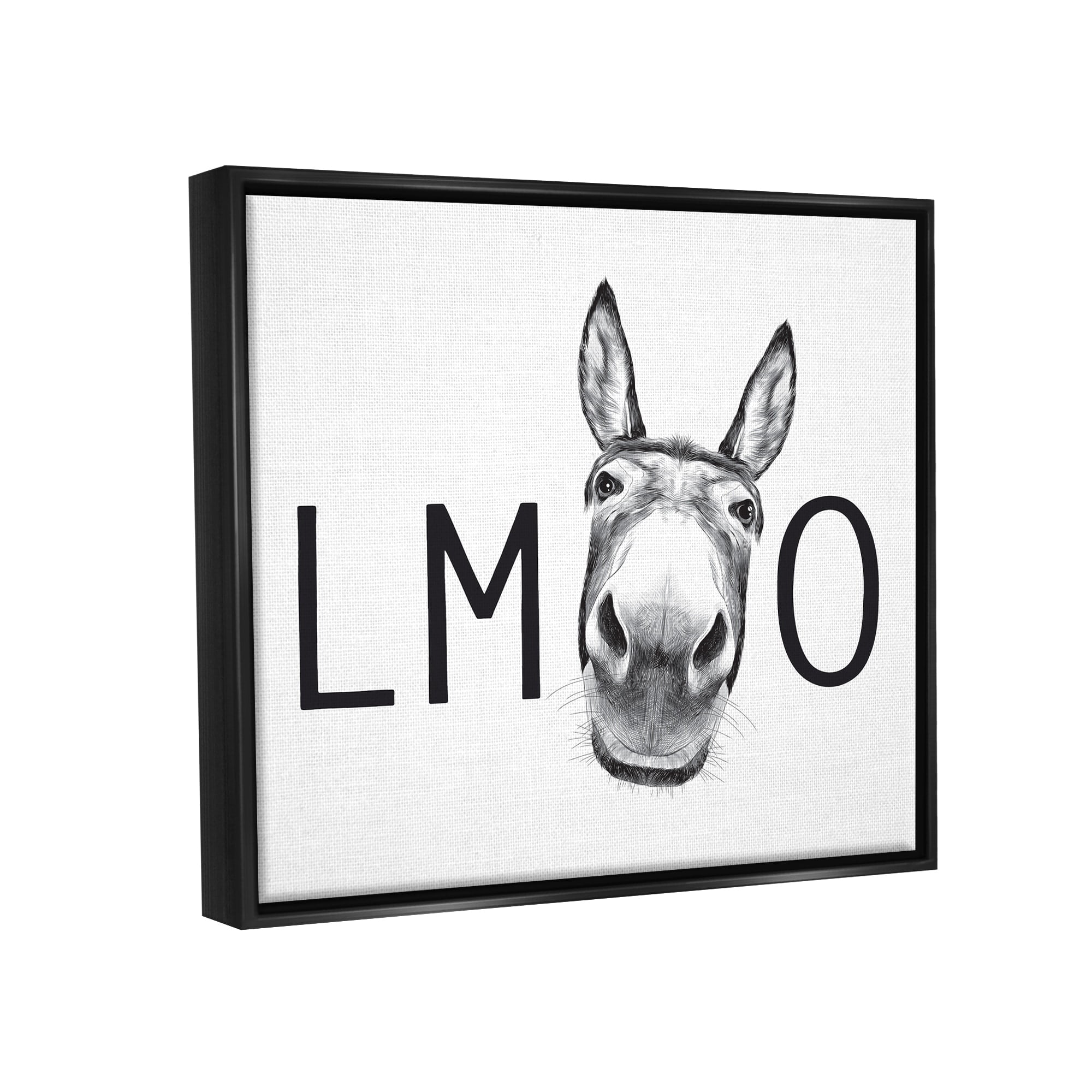 Stupell Industries LMAO Donkey Amusing Monochrome Casual Animal Humor Graphic Art Jet Black Floating Framed Canvas Print Wall Art, Design by Lettered and Lined