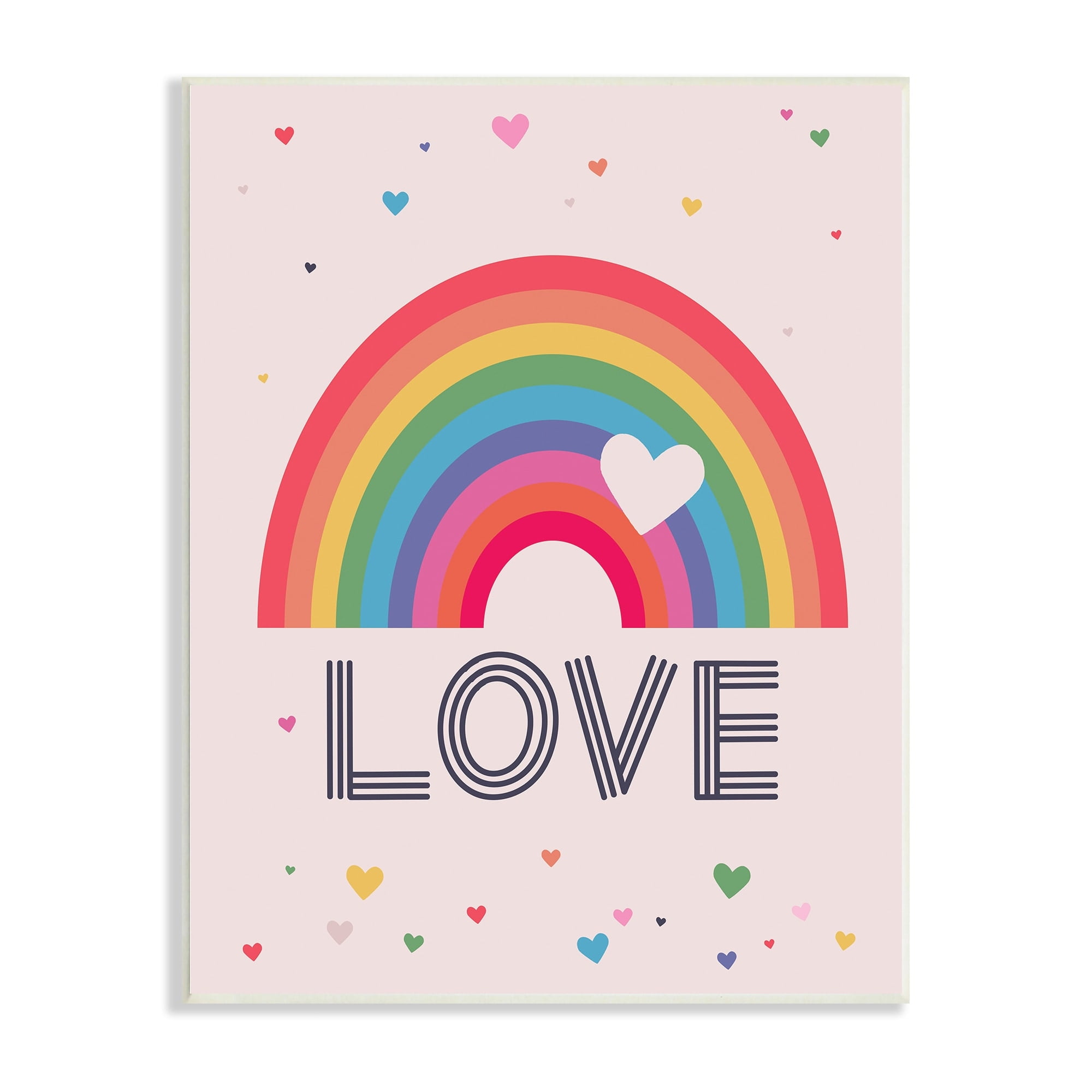 Stupell Industries LOVE Greeting Flattened Rainbow Tiny Floating Hearts ,10 x 15, Design by Lisa Perry Whitebutton