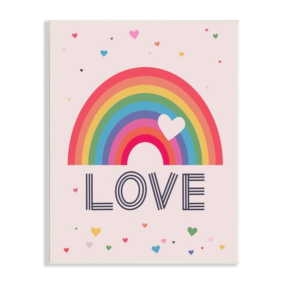 Stupell Industries LOVE Greeting Flattened Rainbow Tiny Floating Hearts ,10 x 15, Design by Lisa Perry Whitebutton