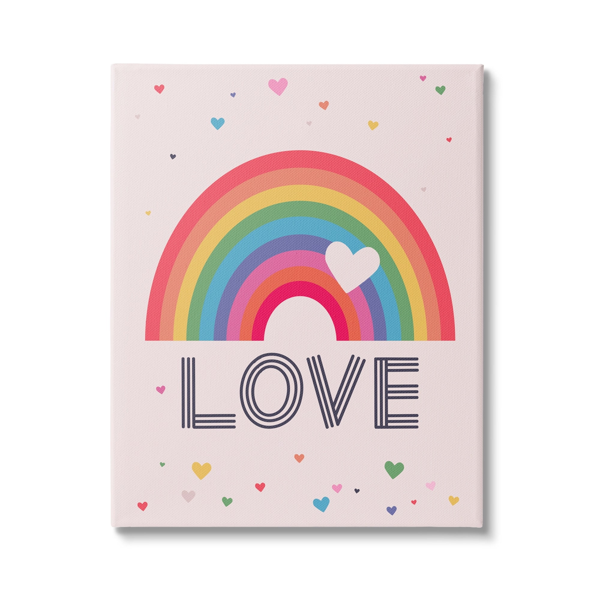 Stupell Industries LOVE Greeting Flattened Rainbow Tiny Floating Hearts ,16 x 20, Design by Lisa Perry Whitebutton